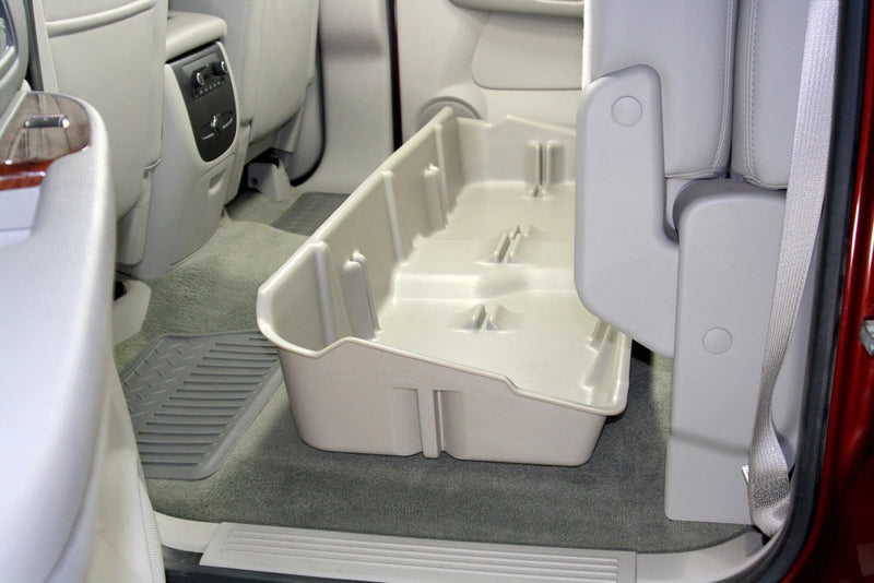 Under Seat Storage DuHa 10044 fits 2007-2013 Silverado/Sierra Crew Cab & 2007-2014 Heavy Duty Crew Cab | Tan Heavy-Duty Back Seat Organizer | Durable Construction | Includes Dividers