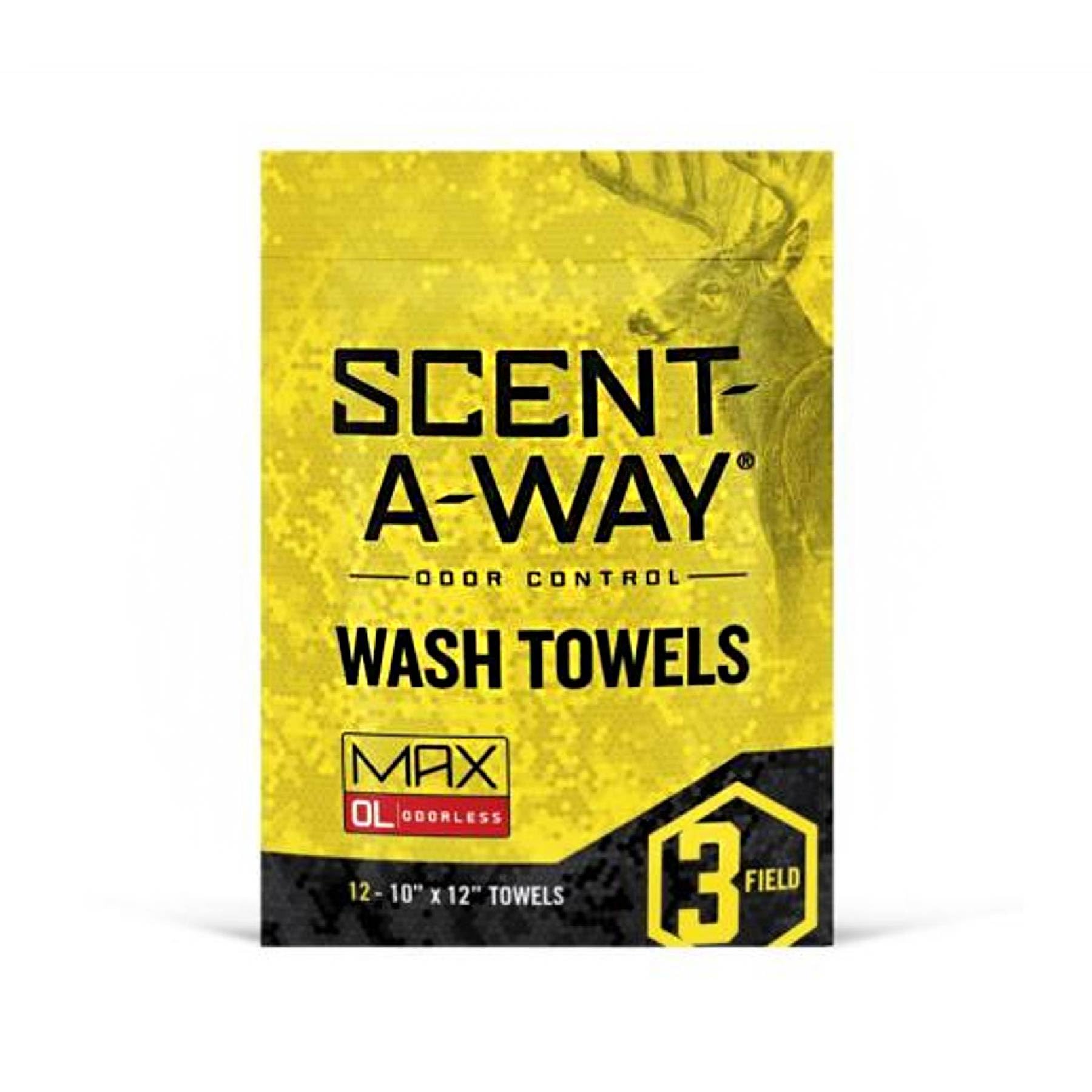 Scent-A-Way MAX Hunters Specialties Odorless Wash Towels, 12 Pack Refreshment Shower 10"x12" Body Wipes for Trappers, Anglers, and Campers