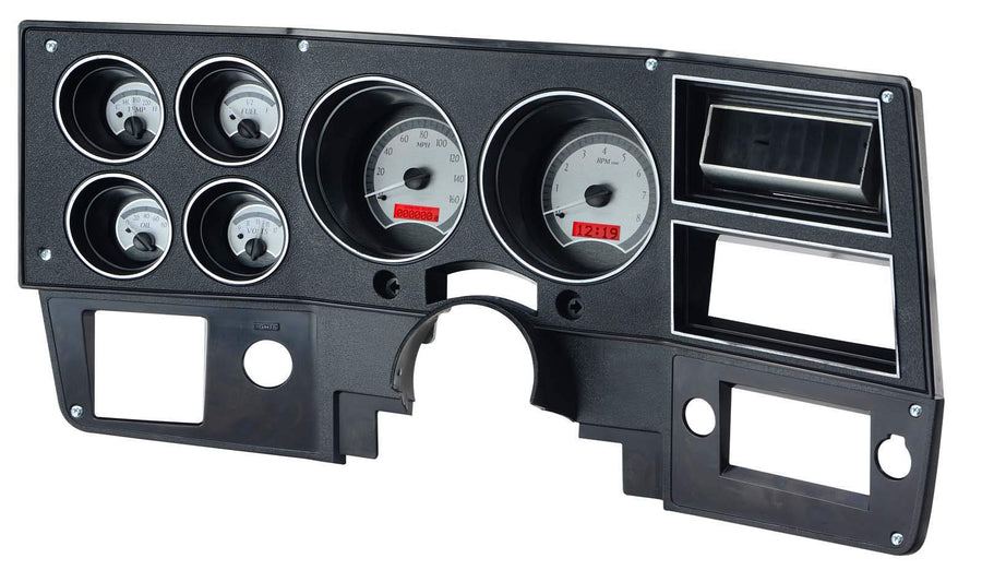 Dakota Digital VHX-73C-PU-S-R Gauge System Analog Dash Compatible with Chevy 1973-87 Pickup Truck, 1973-91 Blazer, GMC Jimmy and Suburbans, Silver Alloy Style, Red Backlighting