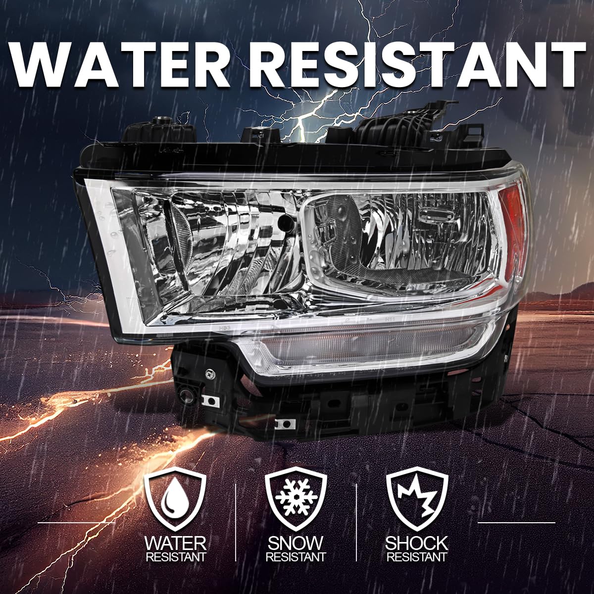 Chrome Headlights SPEC-D TUNING Compatible with 2019-2024 Ram 2500, 3500, Left + Right Pair Headlamp Assembly