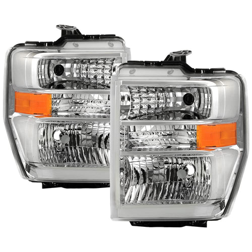 (POE) Ford E150 E250 08-14 / E350~E550 SuperDuty 08-19 / E550 08-17 / F650 F750 16-17 Headlights Crystal - Low Beam-H13(Included) ; High Beam-H13(Included) ; Signal-3157A(Included) - OE SET Chrome