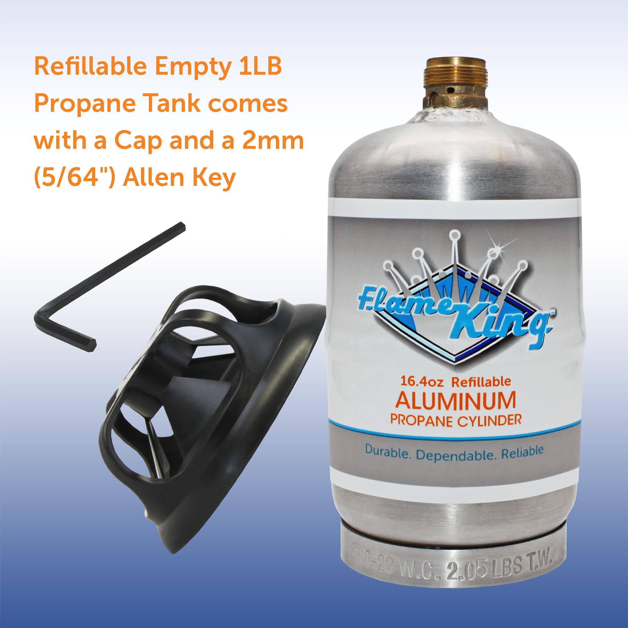 1LB Flame King Empty Aluminum Propane Cylinder Tank - Corrosion-Resistant and Rust-Free, Great for Camping and Small Appliances