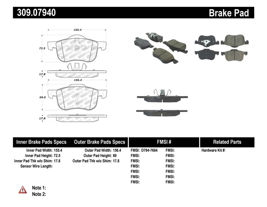 Sport Brake Pads StopTech 309.07940 with Shims and Hardware