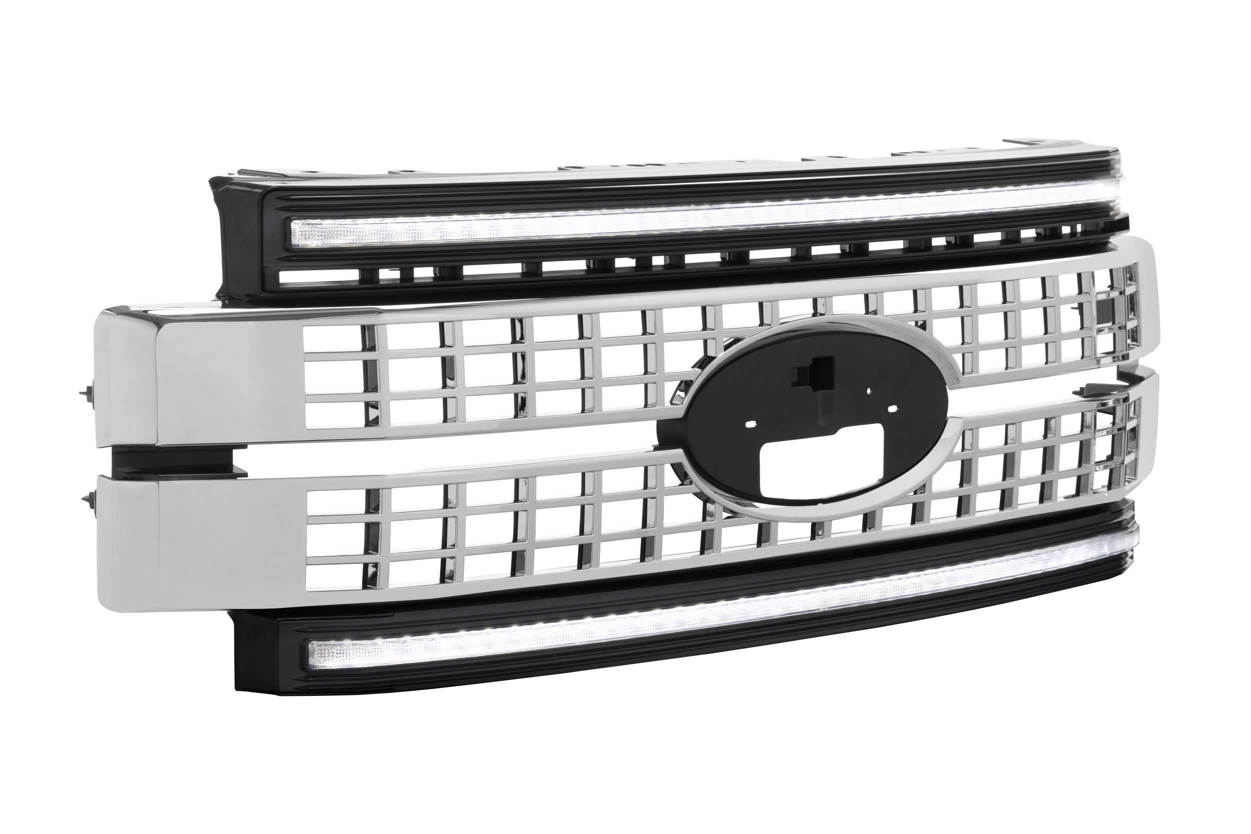 Ford Superduty 17-19 Morimoto XBG LED DRL Grille, Plug and Play Chrome Grille with White LED DRL (XBG07)