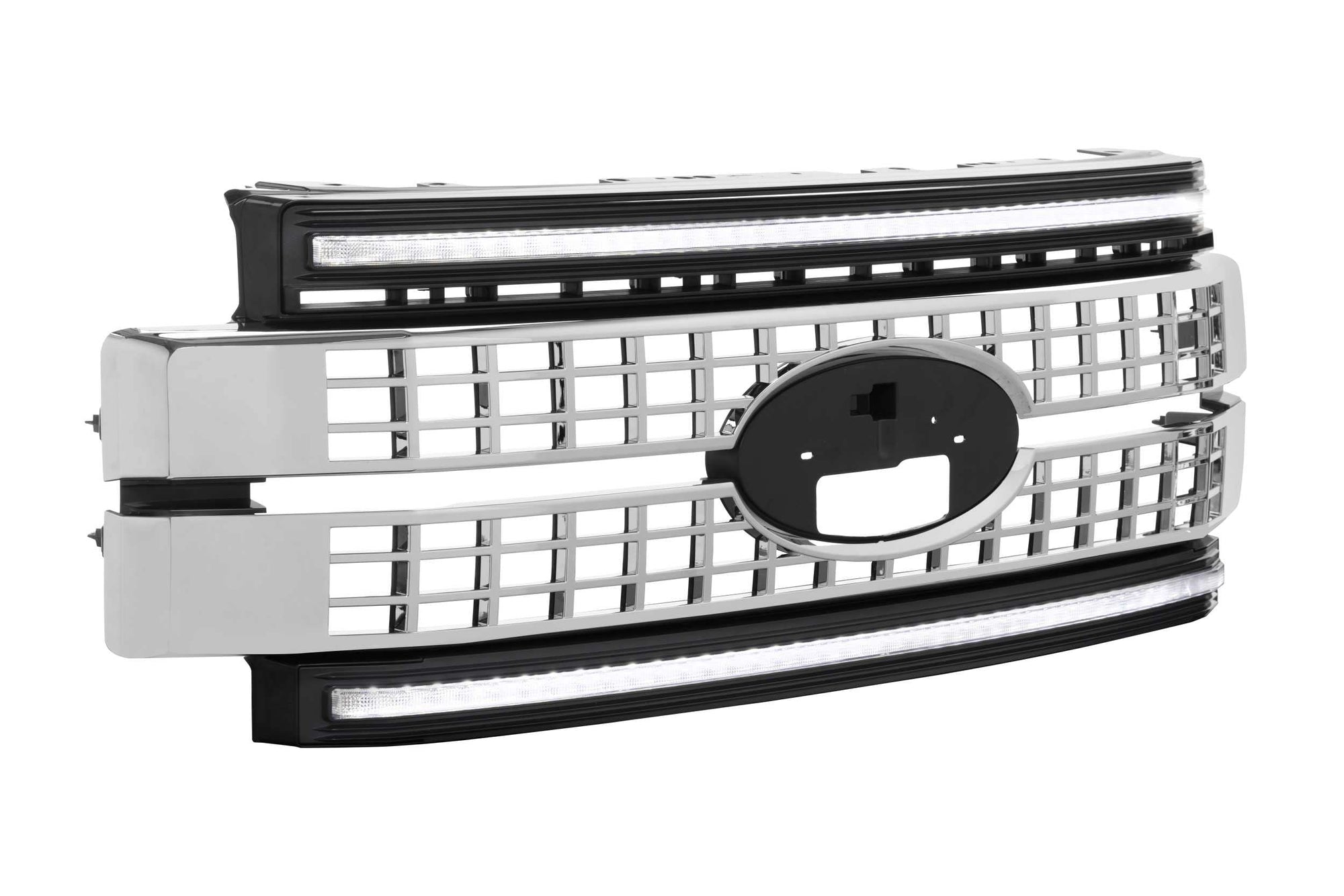 Ford Superduty 17-19 Morimoto XBG LED DRL Grille, Plug and Play Chrome Grille with White LED DRL (XBG07)
