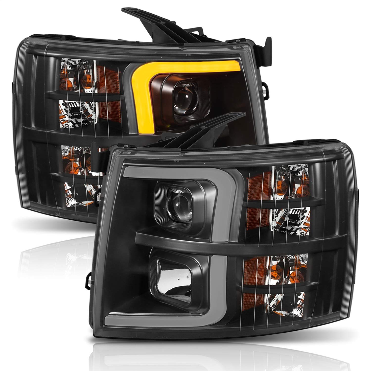 CHEVY SILVERADO 1500 ANZO USA 07-13 / 2500HD/3500HD 07-14 PROJECTOR PLANK SWITCHBACK HEADLIGHTS BLACK