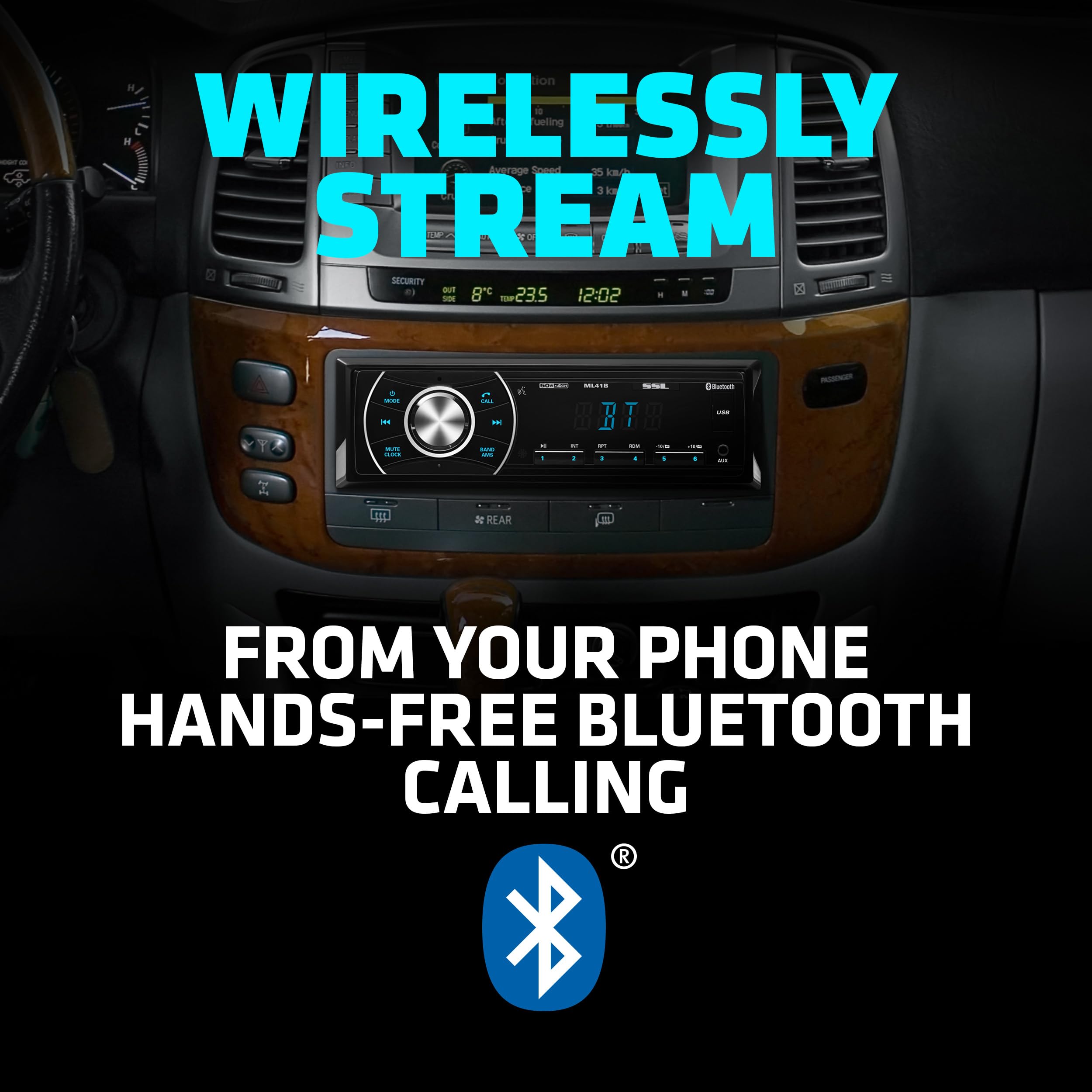 Sound Storm Laboratories ML41B Car Audio Stereo - Bluetooth, Single Din, No CD DVD Player, FM Radio Receiver, USB, AUX Input, Wireless Remote Control