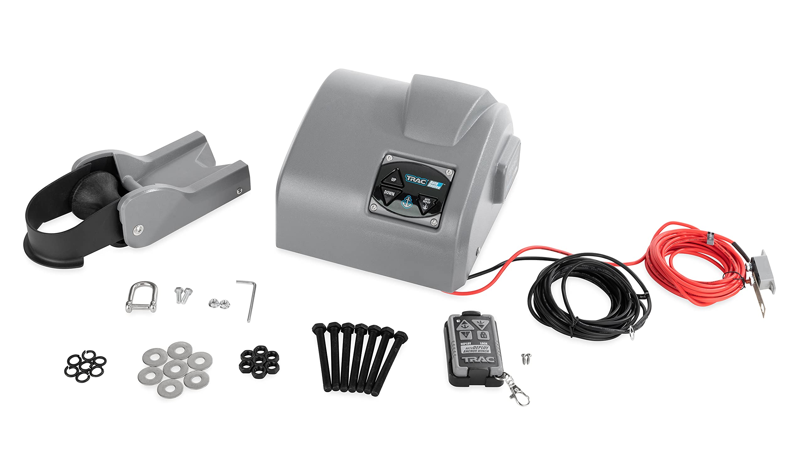 Angler 30 TRAC-Outdoor Products AutoDeploy-G3 Electric Anchor Winch - Anchors Up to 30 lb. - Includes 100-feet of Pre-Wound Anchor Rope with Use (69004), Gray, Normal
