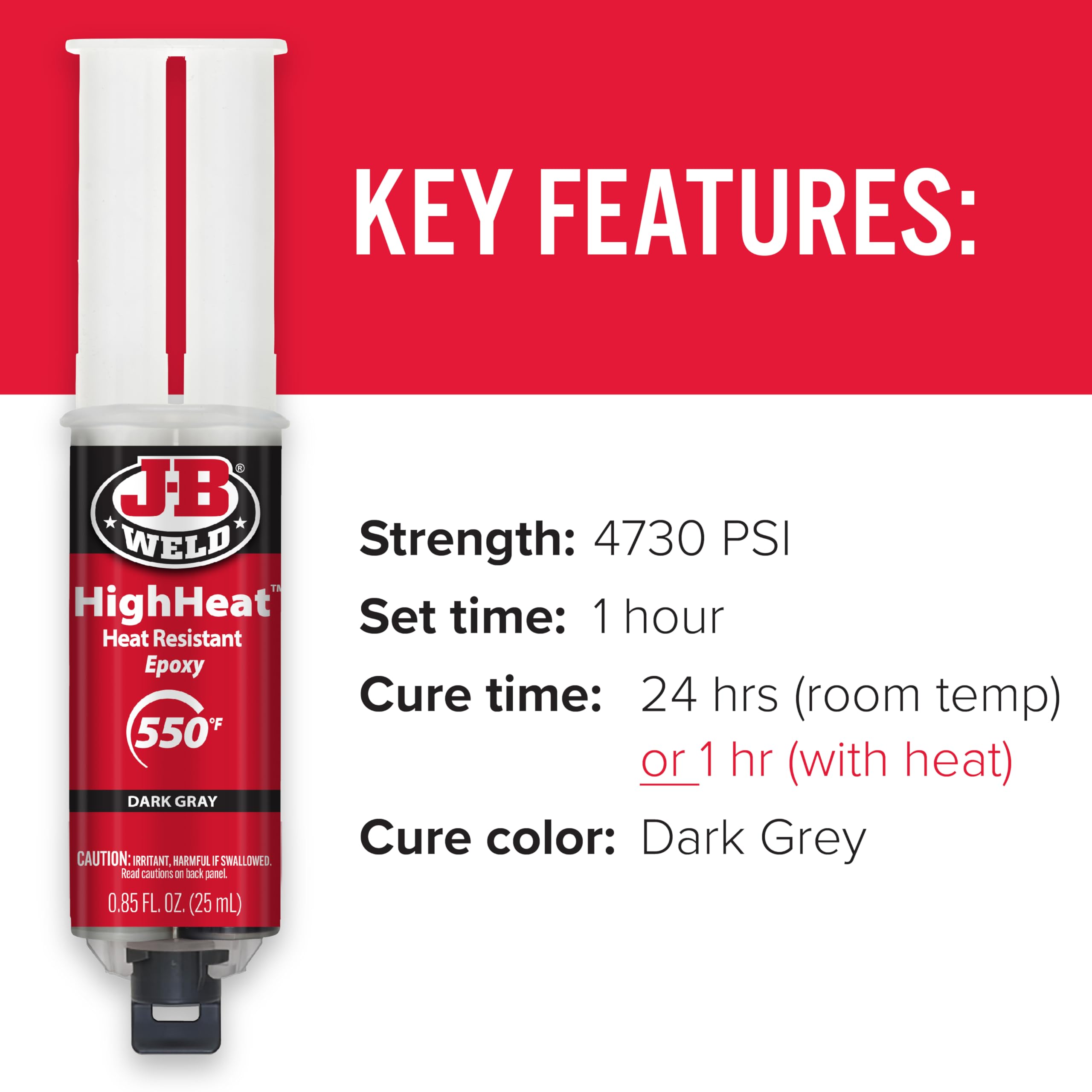 High Heat J-B Weld Epoxy Syringe, Dark Grey