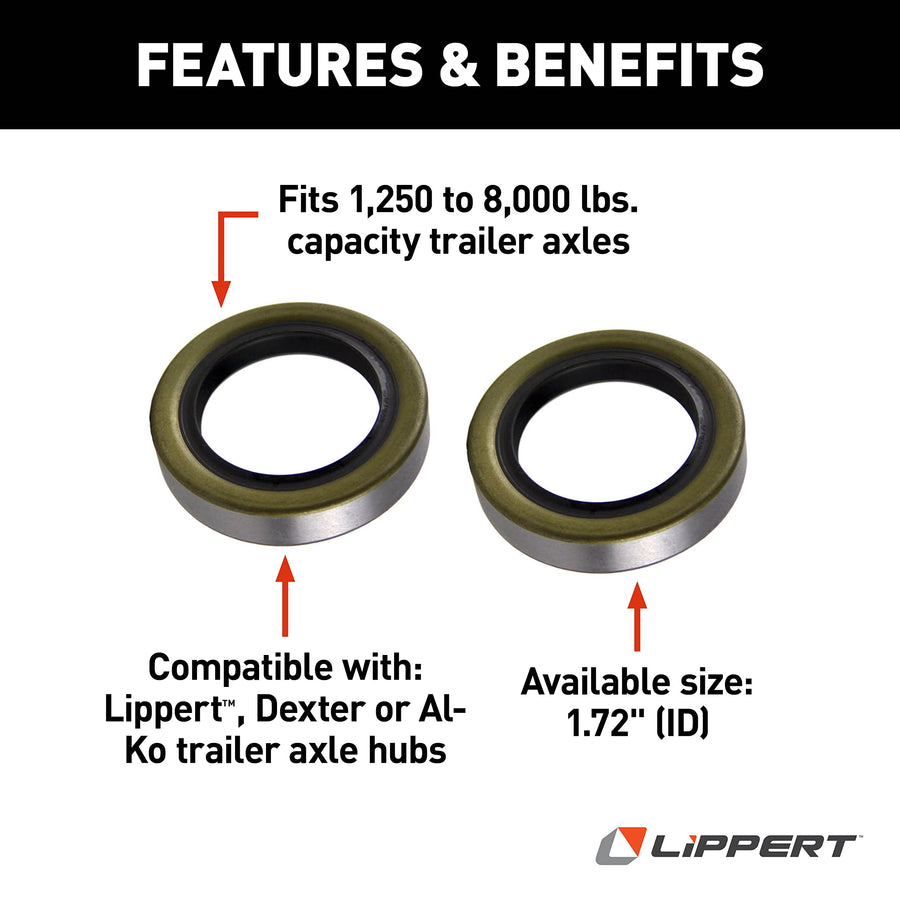 Lippert Double Lip Grease Seal Replacement for 1,250 to 8,000-lb. RV Trailer Axles, 1.72" Inner Diameter, 2-Pack - 122087