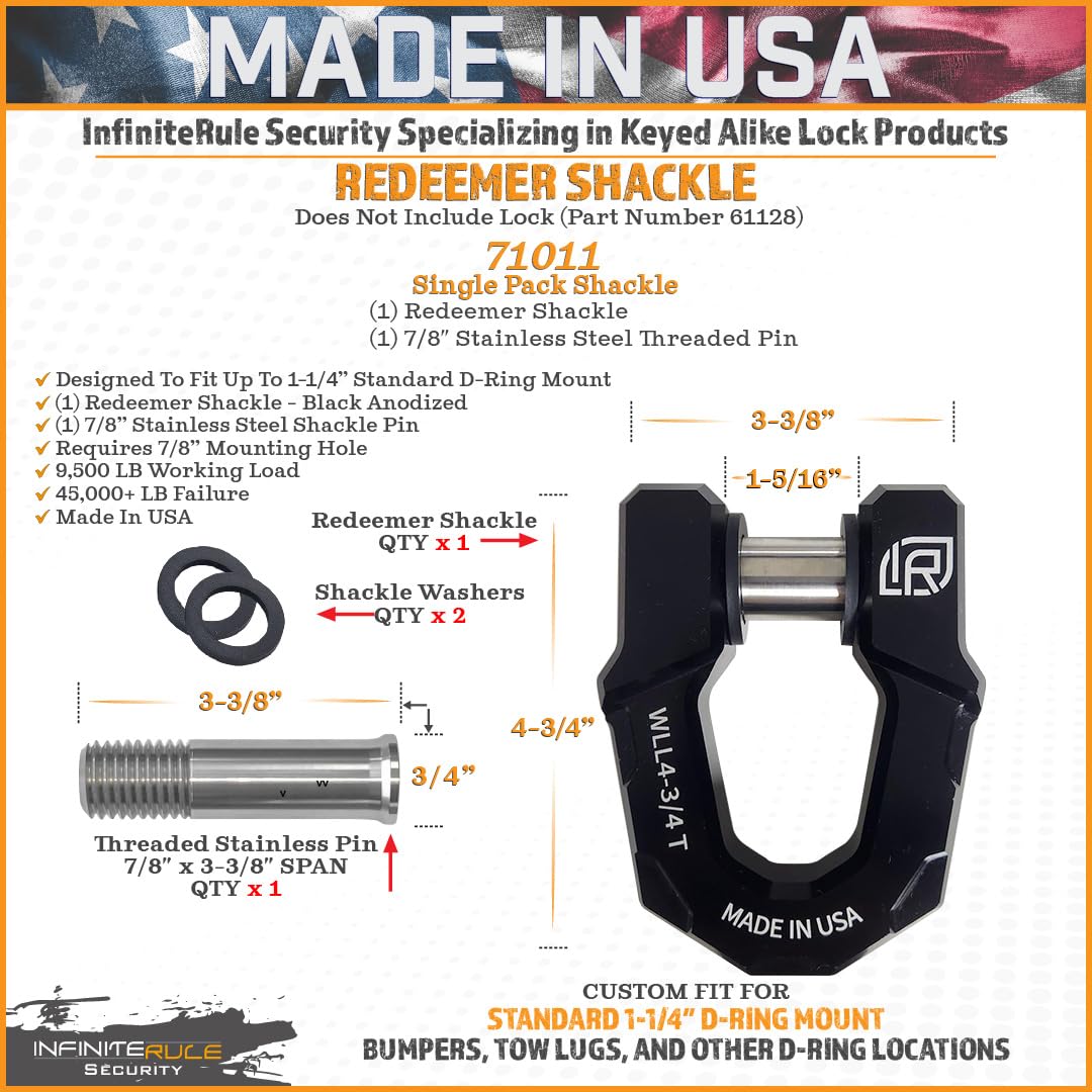 Redeemer D-Ring Shackle, Single Pack, Black Anodized Aluminum, Heavy-Duty for Use with Tow Strap for Off-Road Vehicle Recovery 71011