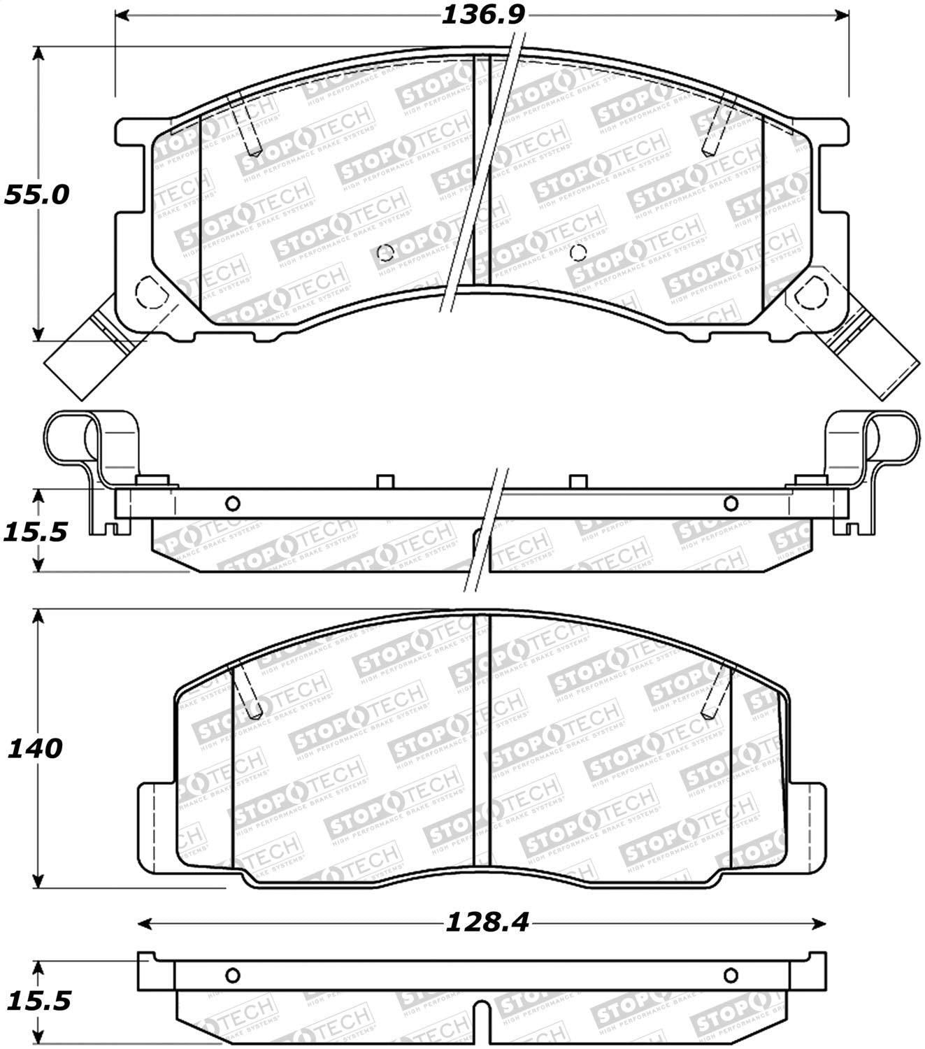 Front StopTech 308.05000 Brake Pads with Shims and Hardware Street