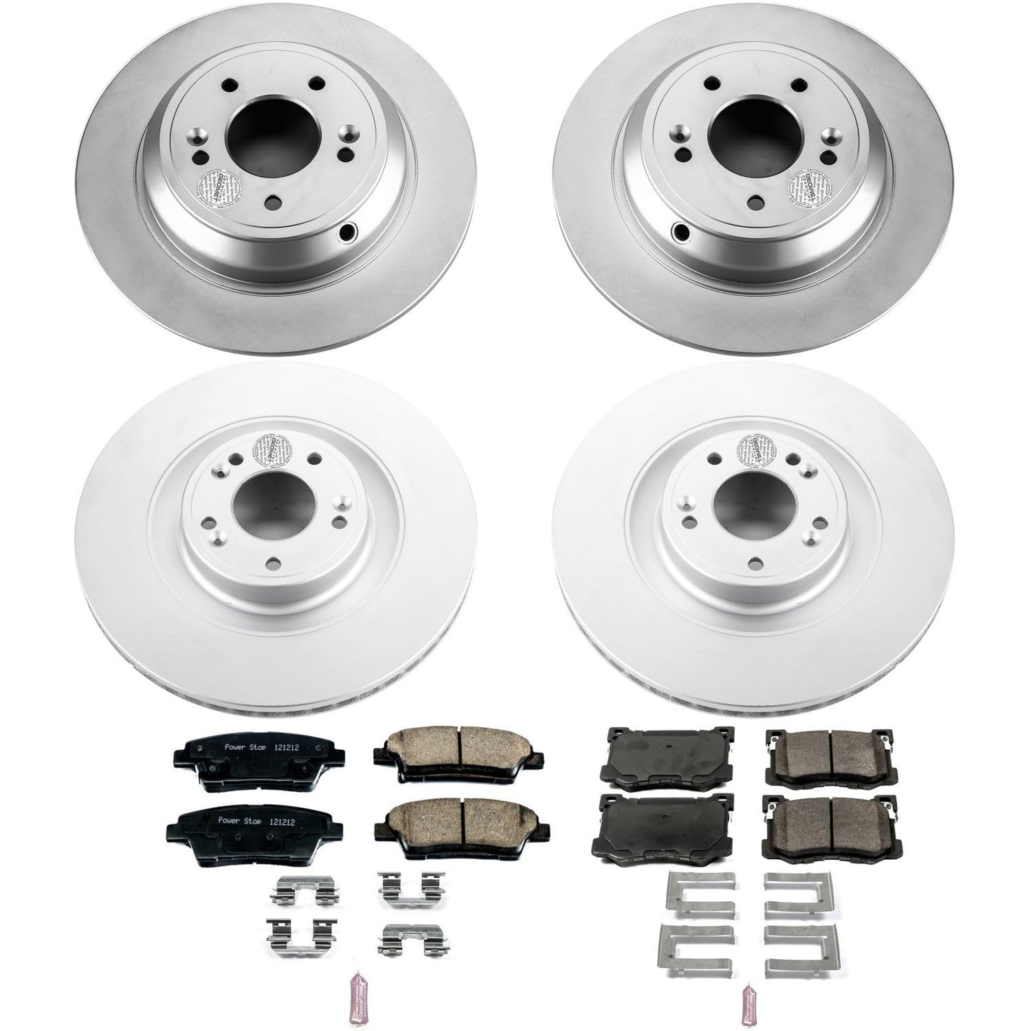Power Stop CRK7029 Brake Rotor Coated and Ceramic Brake Pads- Front & Rear For Hyundai Genesis 2015-2016, Kia K900 2015-2017 [Model Specific]