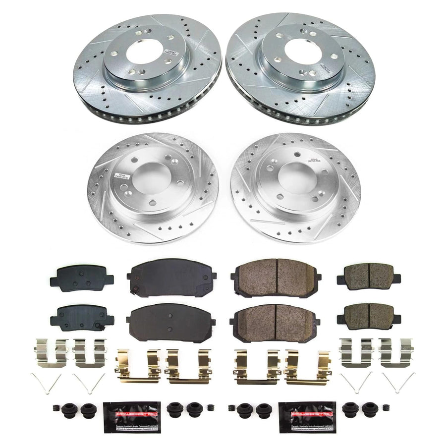 Power Stop K9169 Z23 Carbon-Fiber Ceramic Brake Pads and Front and Rear Drilled and Slotted Rotors Brake Kit For Hyundai Elantra 2021-2023 [Application Specific]
