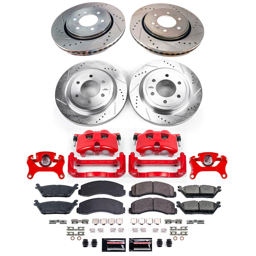 Power Stop Brake Kit Front and Rear For Ford F - 150 2018-2020 [Model Specific] Z23 Brake Pads and Rotors Brake Kit with Red Powder Coated Calipers KC8026