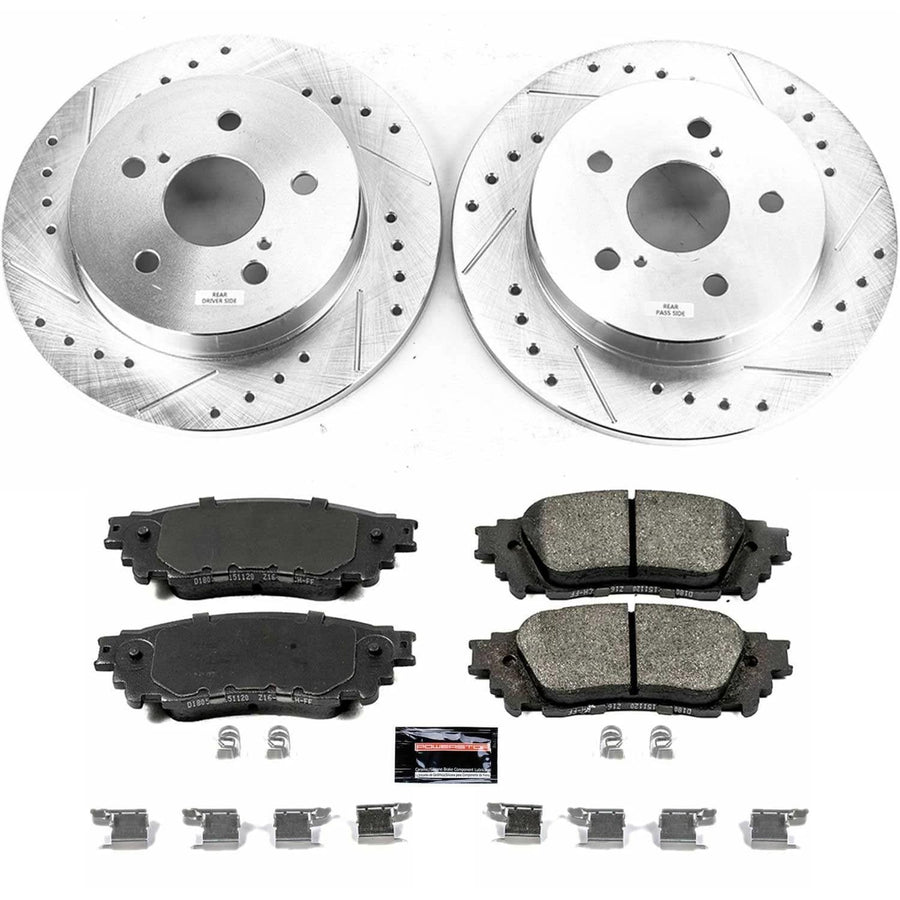 Power Stop K7739 Z23 Carbon Fiber Brake Pads with Drilled & Slotted Brake Rotors Kit Rear