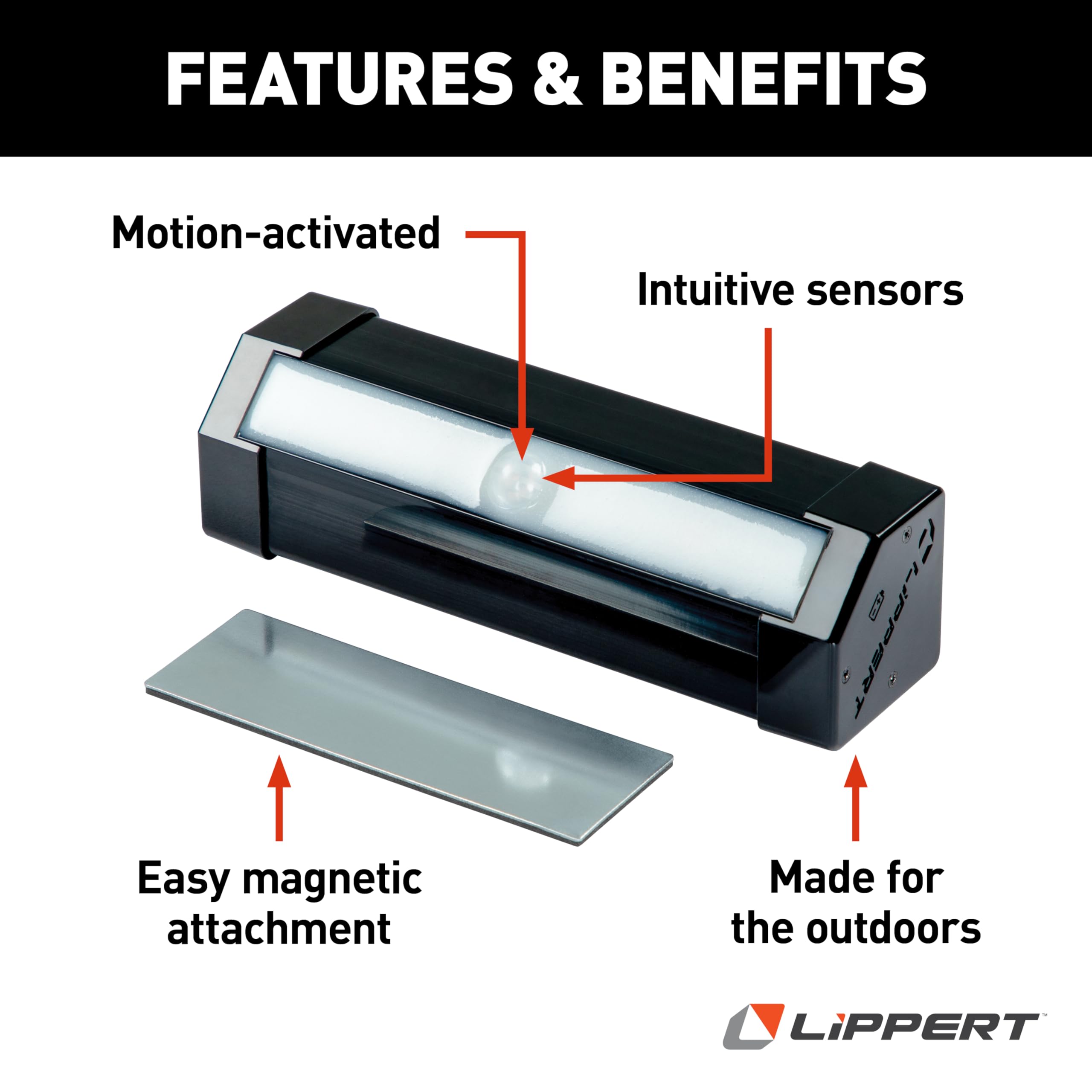 Lippert Motion-Activated Wireless LED RV Step Light with IP65 Rating, High-Strength Magnets for Magnetic Attachment, Adhesive-Backed Metal Plate, AA Batteries Not Included - 2022172335