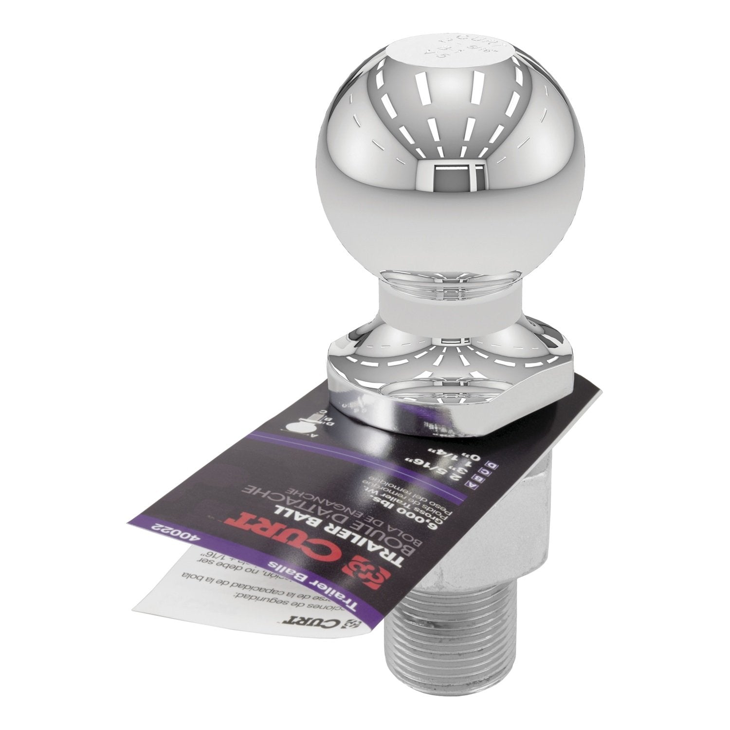CURT Chrome Trailer Hitch Ball 40022, 6,000 lbs, 2-5/16-Inch Diameter, 1-1/4 x 3-Inch Shank
