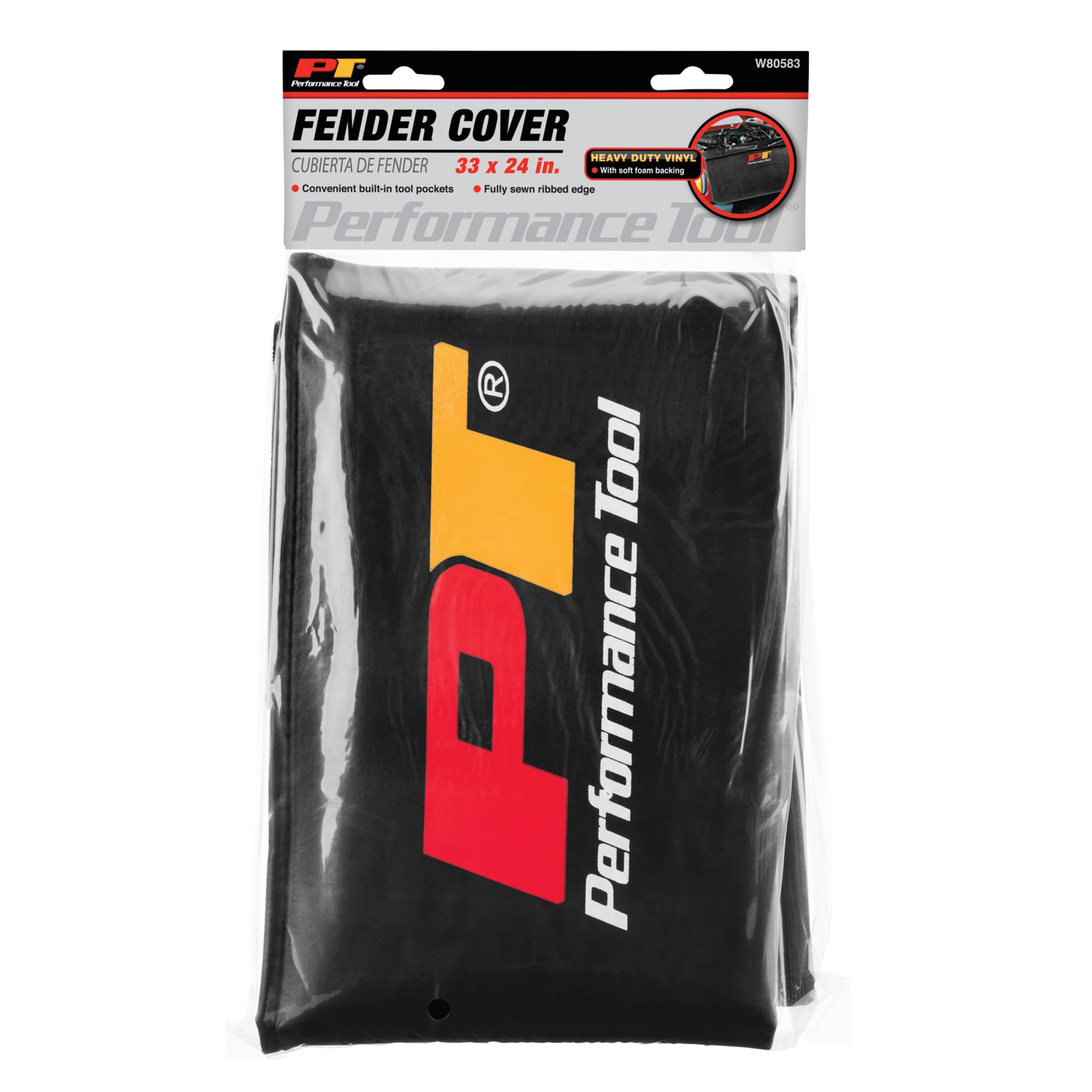 W80583 Performance Tool Fender Cover with Foam Packing and Tool Pockets to Protect Vehicle During Maintenance, 33-Inch x 24-Inch
