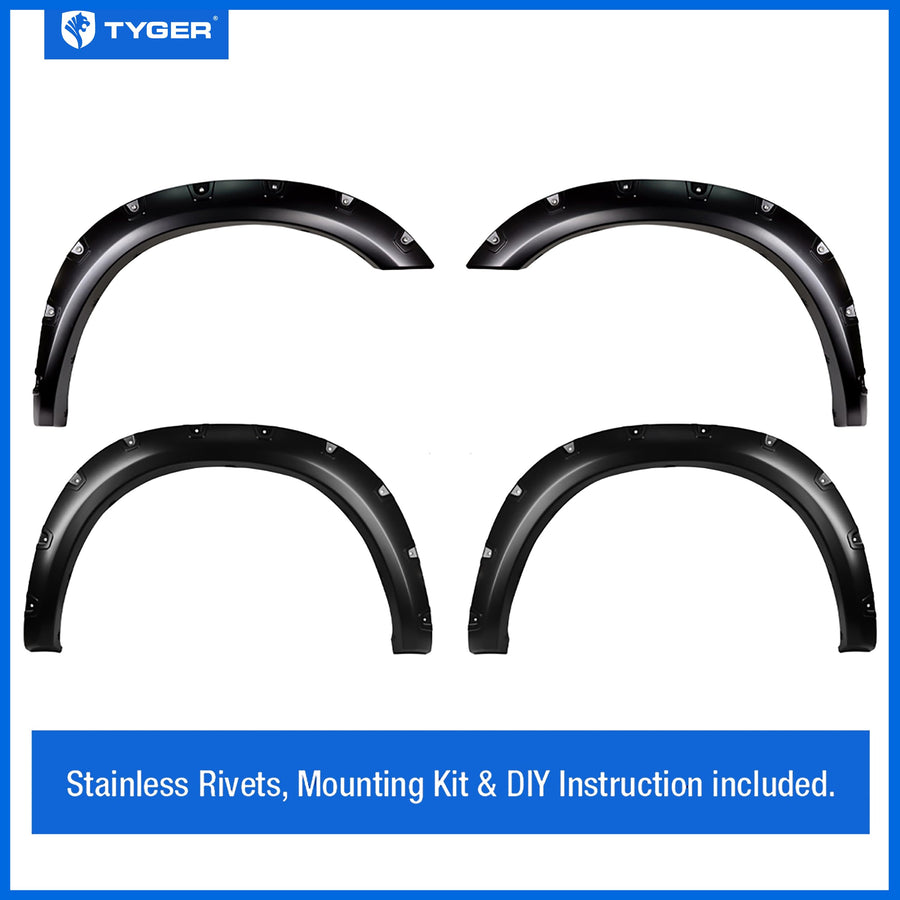Tyger Auto Fender Flare 2019-2026 Compatible with Ram 2500 3500, Smooth Textured Black Paintable Bolt-Riveted Style 4pc | TG-FF8D4418