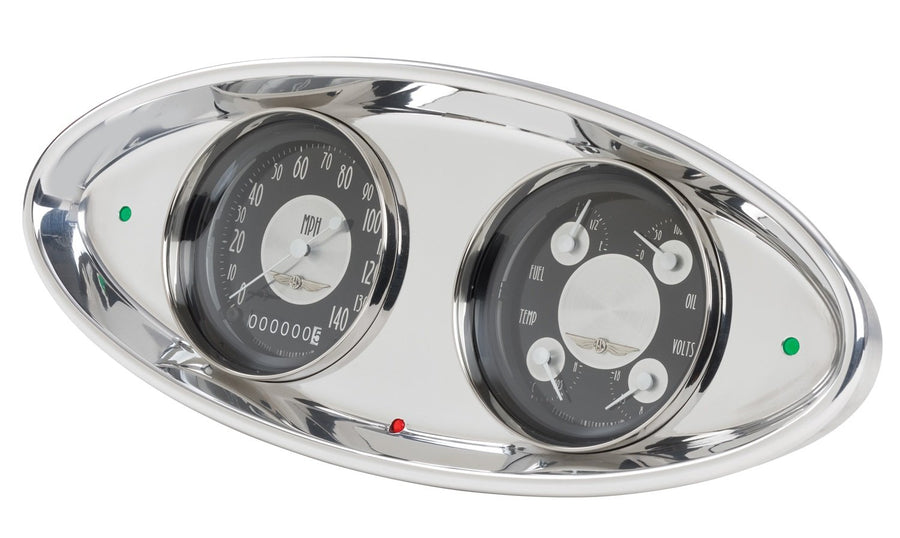 3-3/8" Lokar BDI-9101 2 Gauge Brushed Classic Instrument Dash Insert for Ford