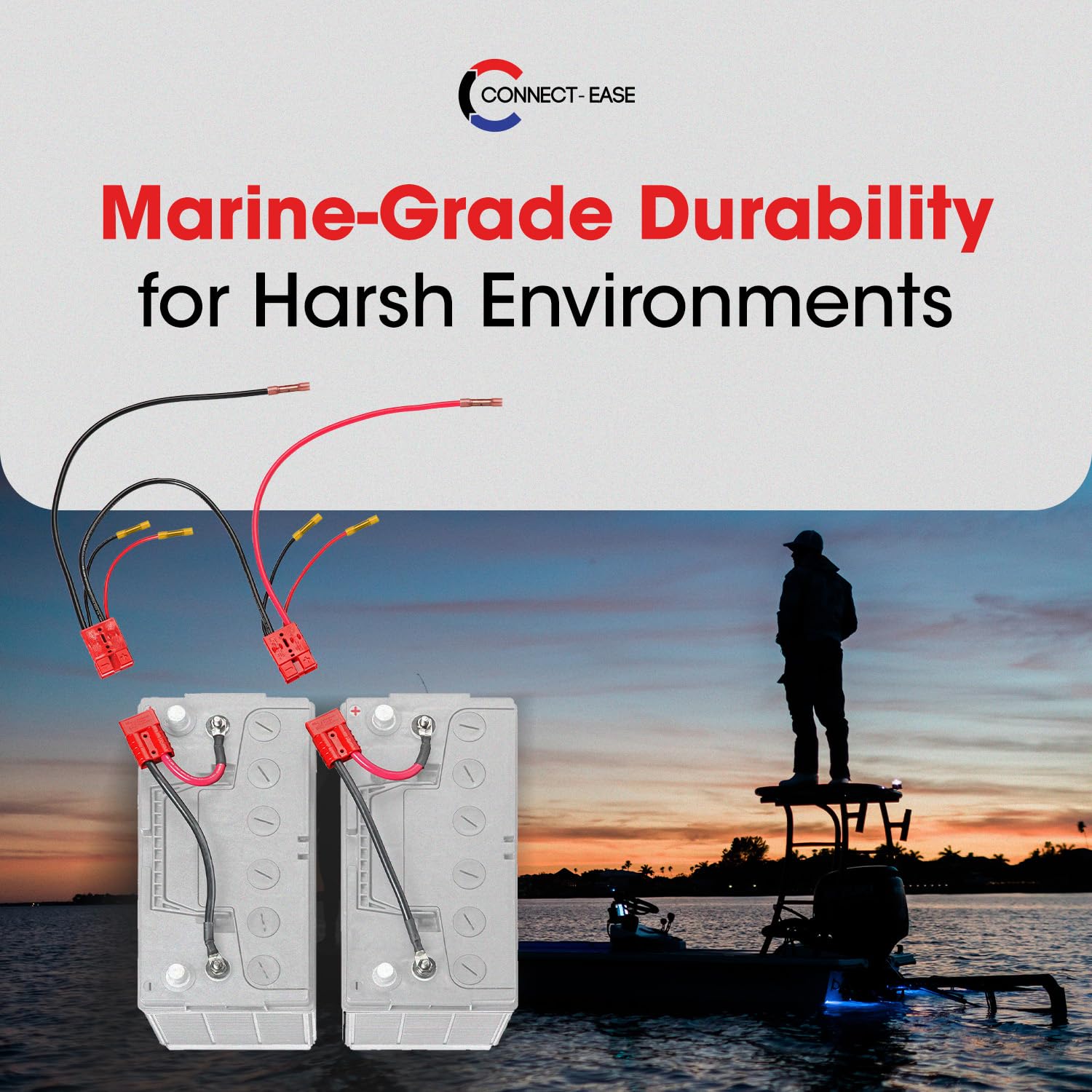 24V Connect-Ease Trolling Motor Connection Kit RCE24VBCHK | Series Connection for 12V Batteries with Onboard Charging Charger Leads | Marine-Grade Components | Plug & Play | Batteries Not Included