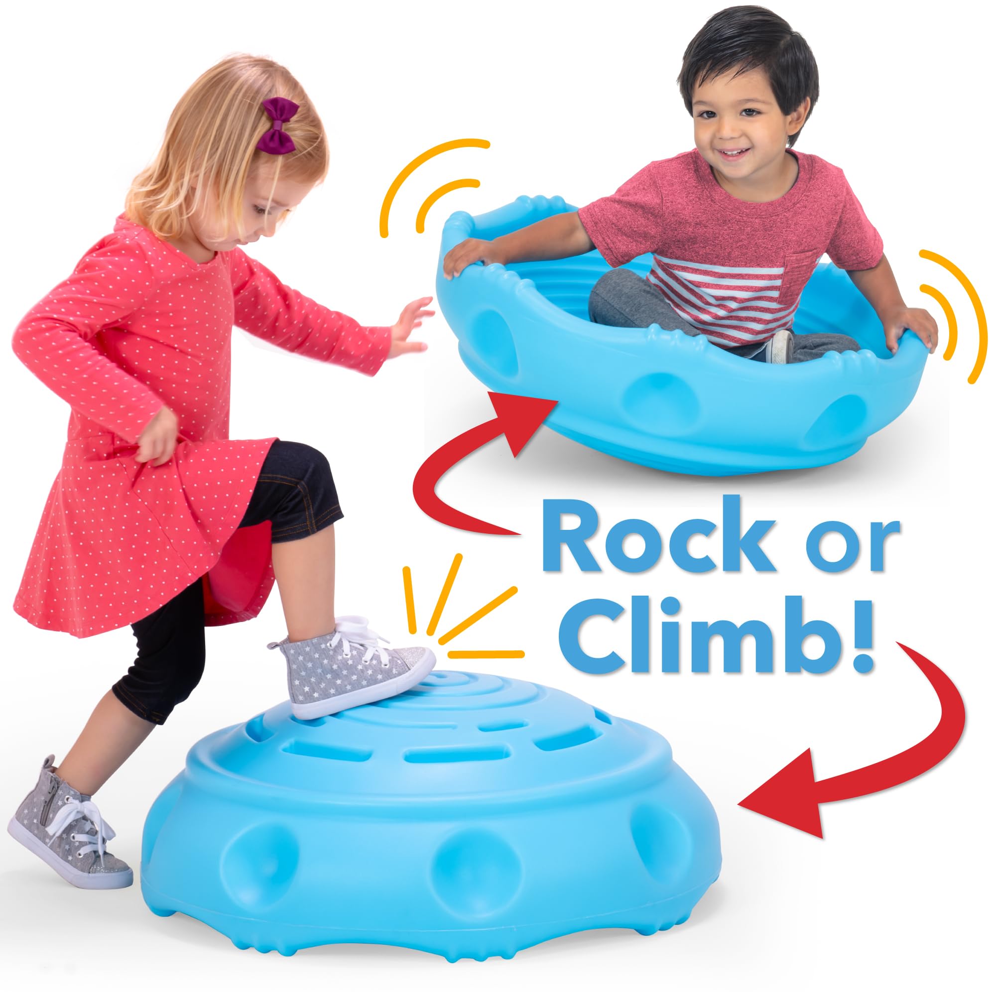 Simplay3 Rock Around Two Sided Wobble Disk and Climbing Dome for Toddlers and Kids - Rocking and Climbing - Indoor/Outdoor, Made in USA (Blue, 1 Pack)
