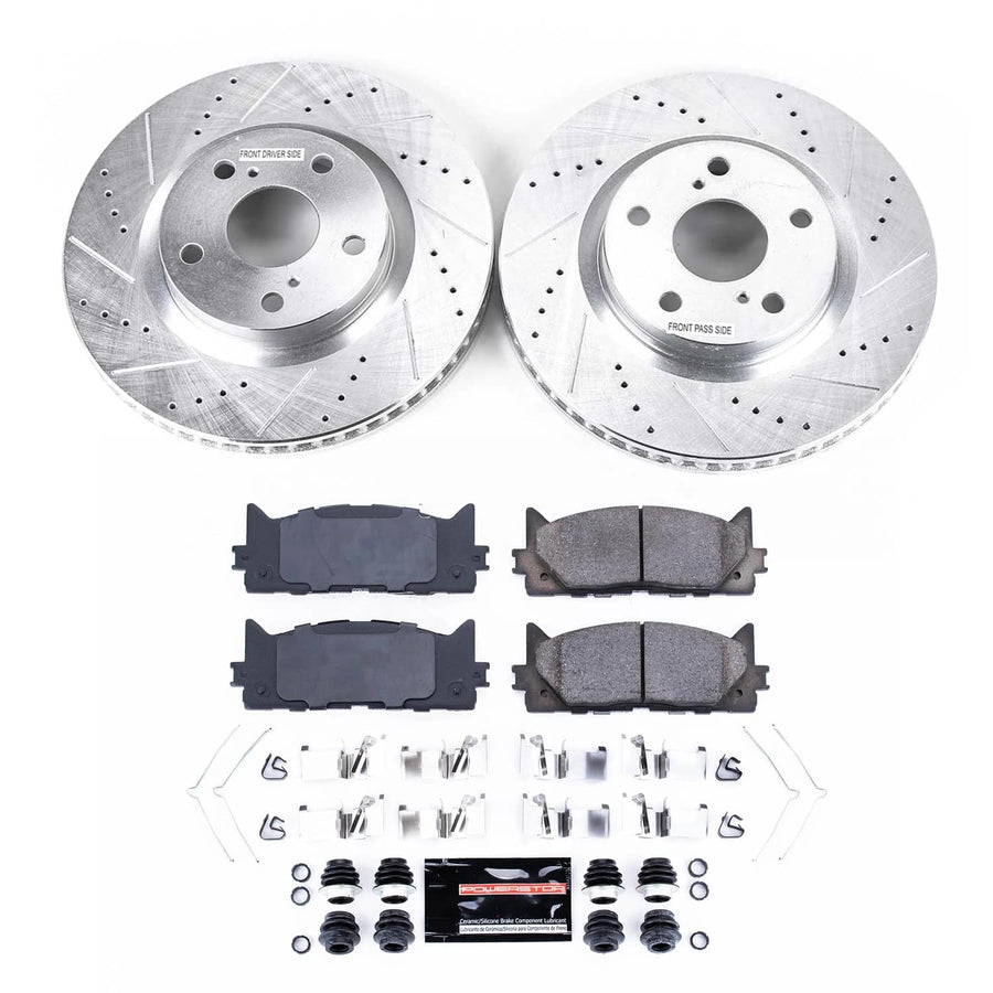 Power Stop Front K3053 Z23 Carbon-Fiber Ceramic Brake Pads and Drilled Slotted Rotors Brake Kit For 2007-2018 Lexus ES350 | 2013-2018 ES300h | 2008-2018 Toyota Avalon | 2007-2017 Toyota Camry