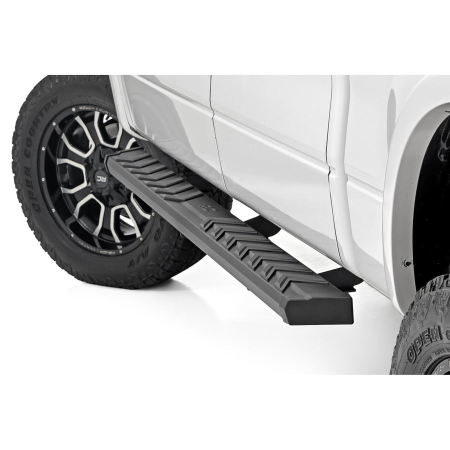 BA2 Rough Country Running Boards for Ford F-150 (2009-2024) - 5" Wide Steel Step Bars, Non-Slip Grip Foot Rails, No-Drill Install, Truck Side Steps