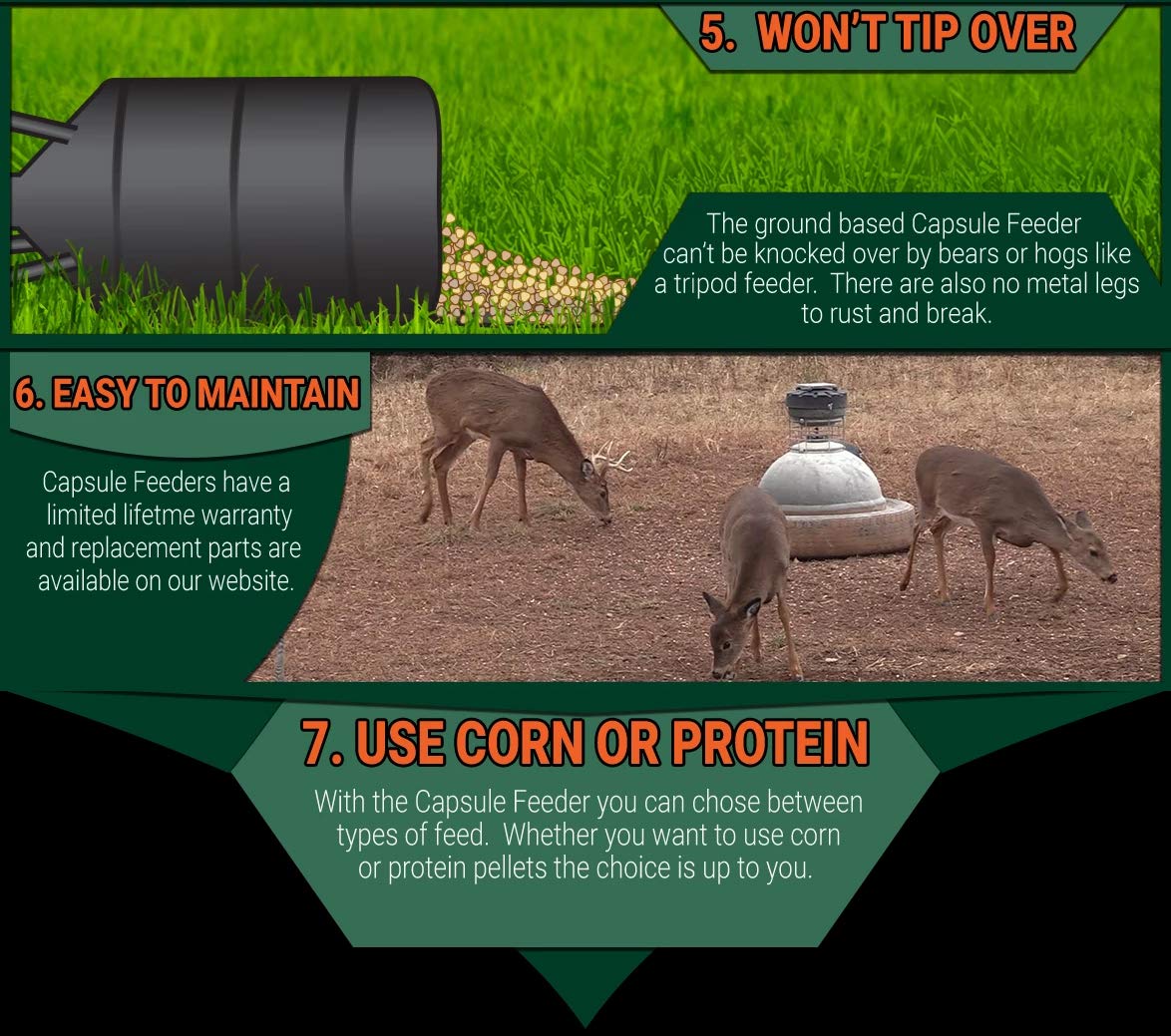 Game Feeder Capsule Feeder with 1000LB Capacity, 360-Degree Broadcast Hunting