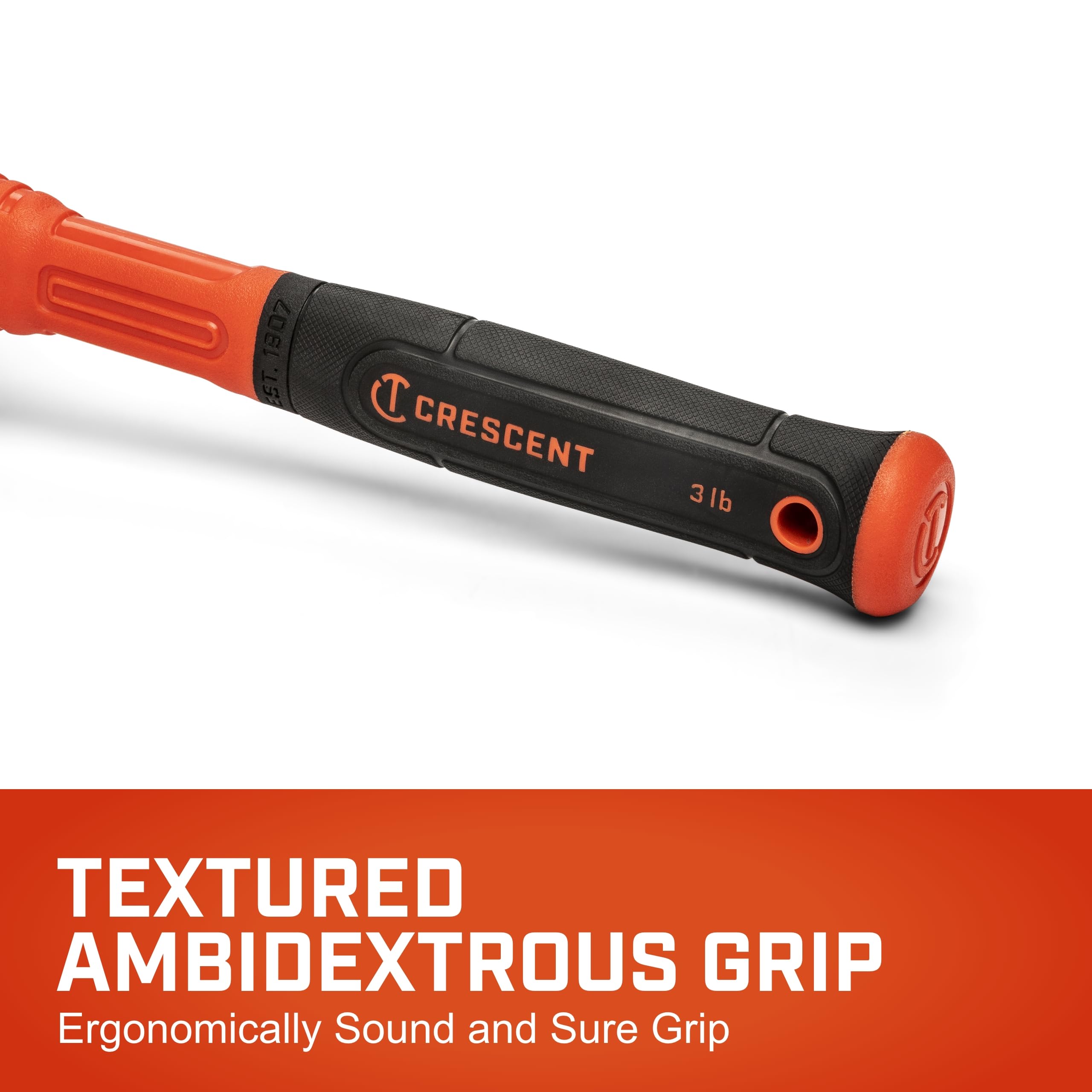 Fiberglass Crescent Drilling Hammer - Heavy Duty Construction Hand Tool for Home Improvement & Repair - 3 Lb - CHFDRL48