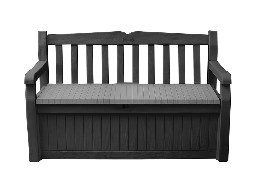 Keter 70 Gallon Solana Storage Bench Deck Box for Patio Storage, Front Porch Decor and Outdoor Seating – Perfect to Store Garden Tools and Pool Floats, Graphite