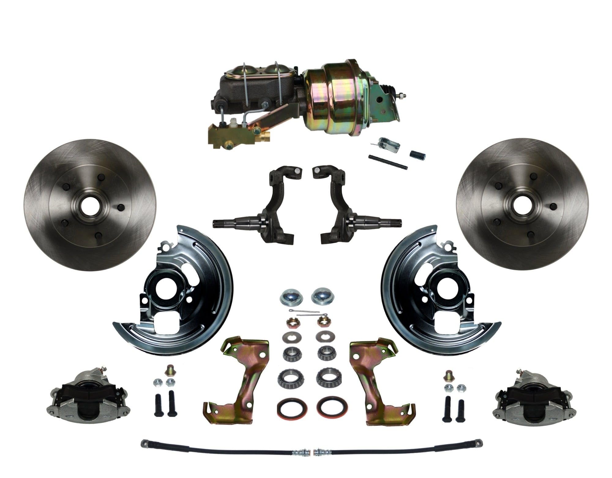 Power BRAKES LEED Front Disc Brake Conversion Kit With 7" Dual Zinc Booster Cast Iron M/C Disc/Drum Side Mount