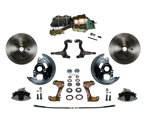 Power LEED BRAKES Front Disc Brake Conversion Kit With 7" Dual Zinc Booster Cast Iron M/C Disc/Disc Side Mount
