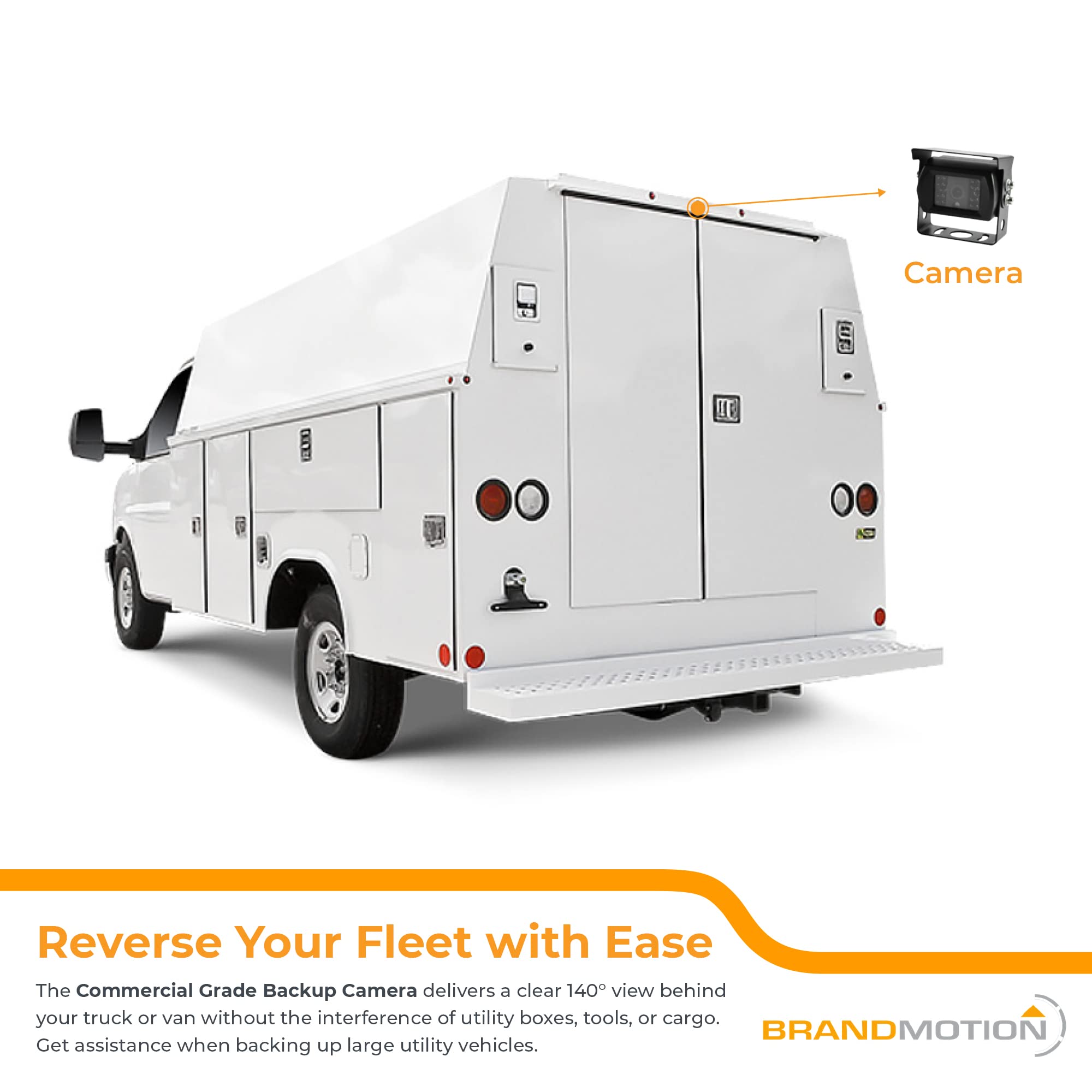Heavy Duty Brandmotion Commercial Grade Rear Vision Camera FLTW-1000 | Backup Camera HD 1080p | Industrial Waterproof Shockproof Adjustable Case | Reverse Cam Night Vision | Trailer, Van, Box Truck