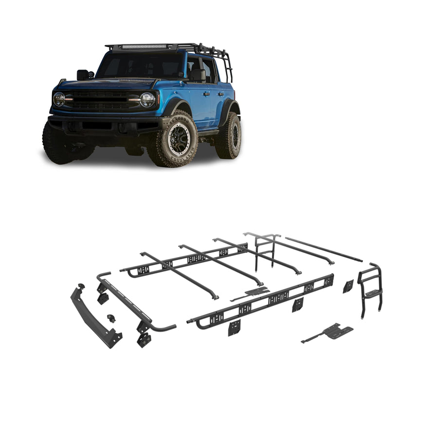 Black Horse Aluminum Traveler Roof Mounted Cargo Basket Rack (4 Door) Black Compatible with 2021-2024 Ford Bronco-TRRFB21