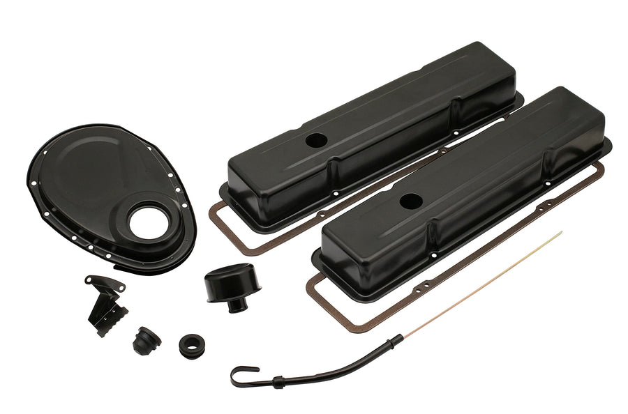 Flat Black Mr. Gasket 9834BP Engine Dress-Up Kit for Small Block Chevy