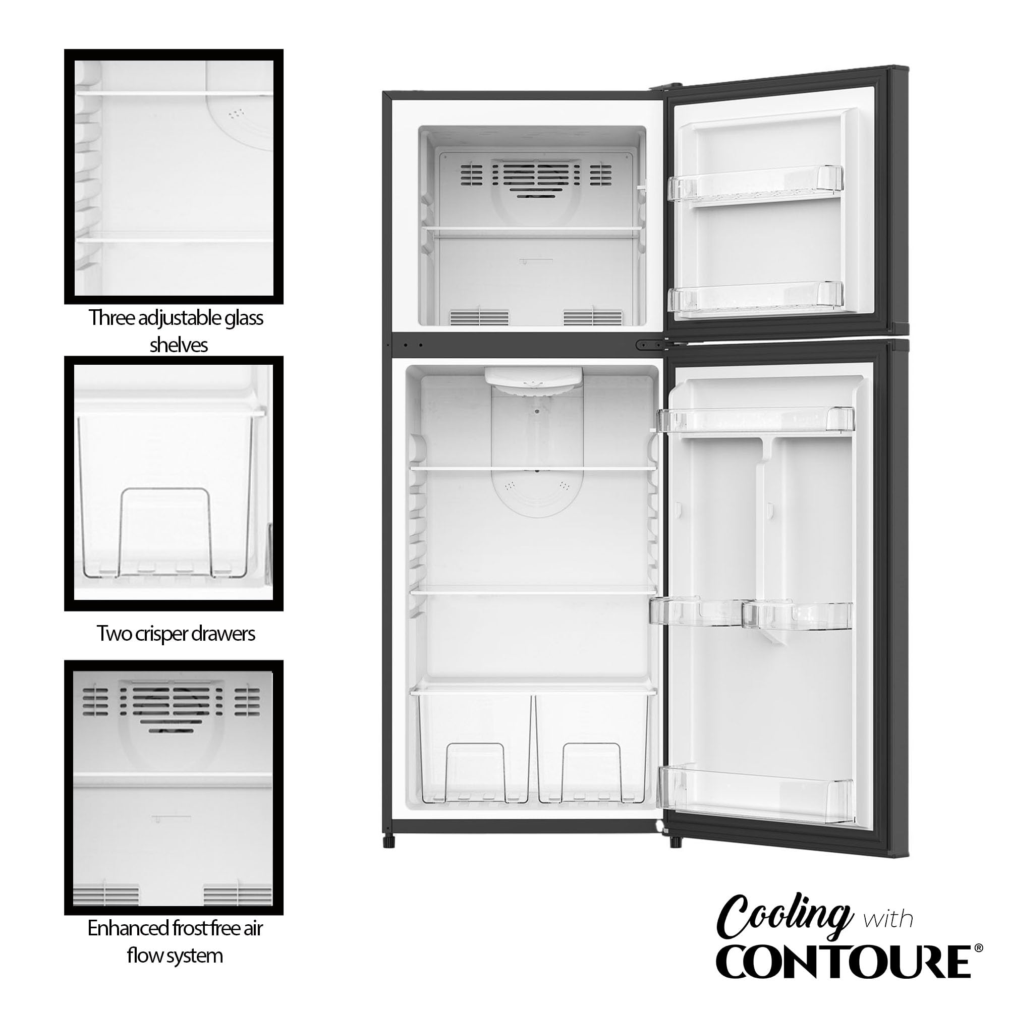 RV CONTOURE Refrigerator, 10.7 cu.ft. | Mobile Lifestyle Approved | Space-Saving Design | Customizable Cooling | Energy Efficient for Off-Grid Living | R-1088BK-12V