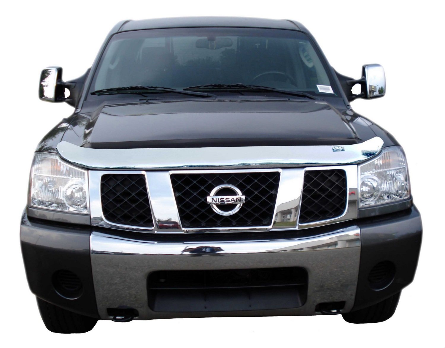 Chrome Hood Shield / Protector Auto Ventshade [AVS] | Fits 2005 - 2015 Nissan Armada , 2004 - 2015 Nissan Titan | Medium Profile Bug Deflector - 1 pc., Chrome | 680402