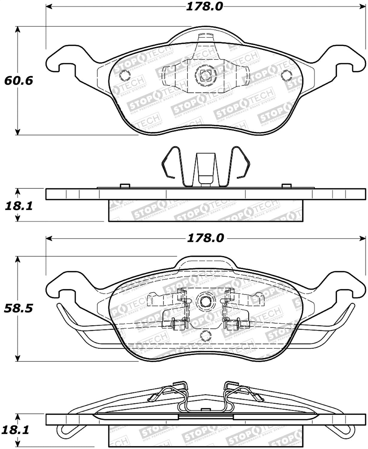 Front StopTech 308.08160 Brake Pads with Shims and Hardware Street