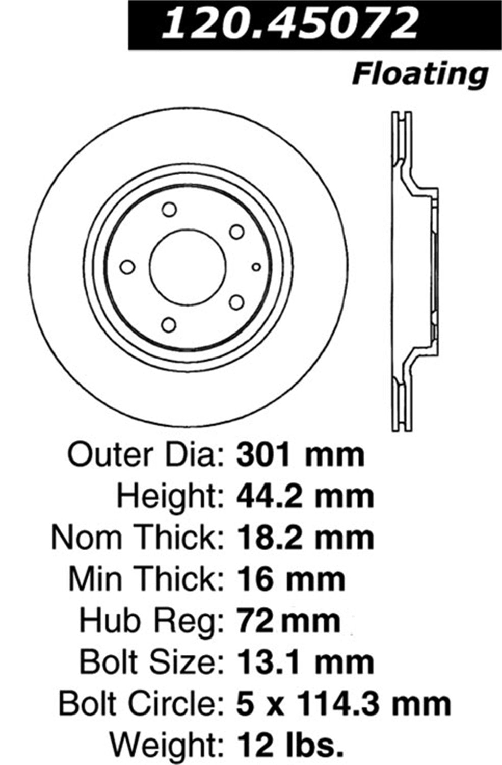 Sport StopTech Cross Drilled Brake Rotor 128.45072L (Rear Left), 1 Pack