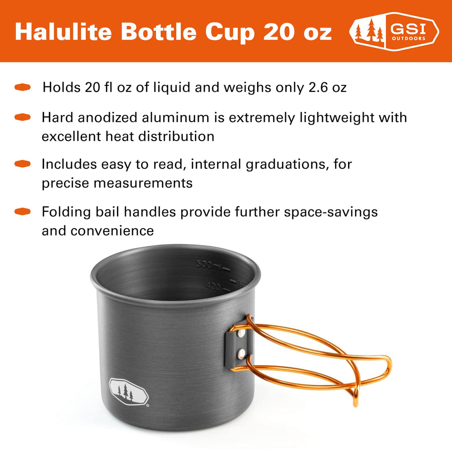 GSI Outdoors Bottle Cup Halulite I Lightweight Cup & Travel Food Canister with Foldable Handles for Camping and Backpacking- 20 oz