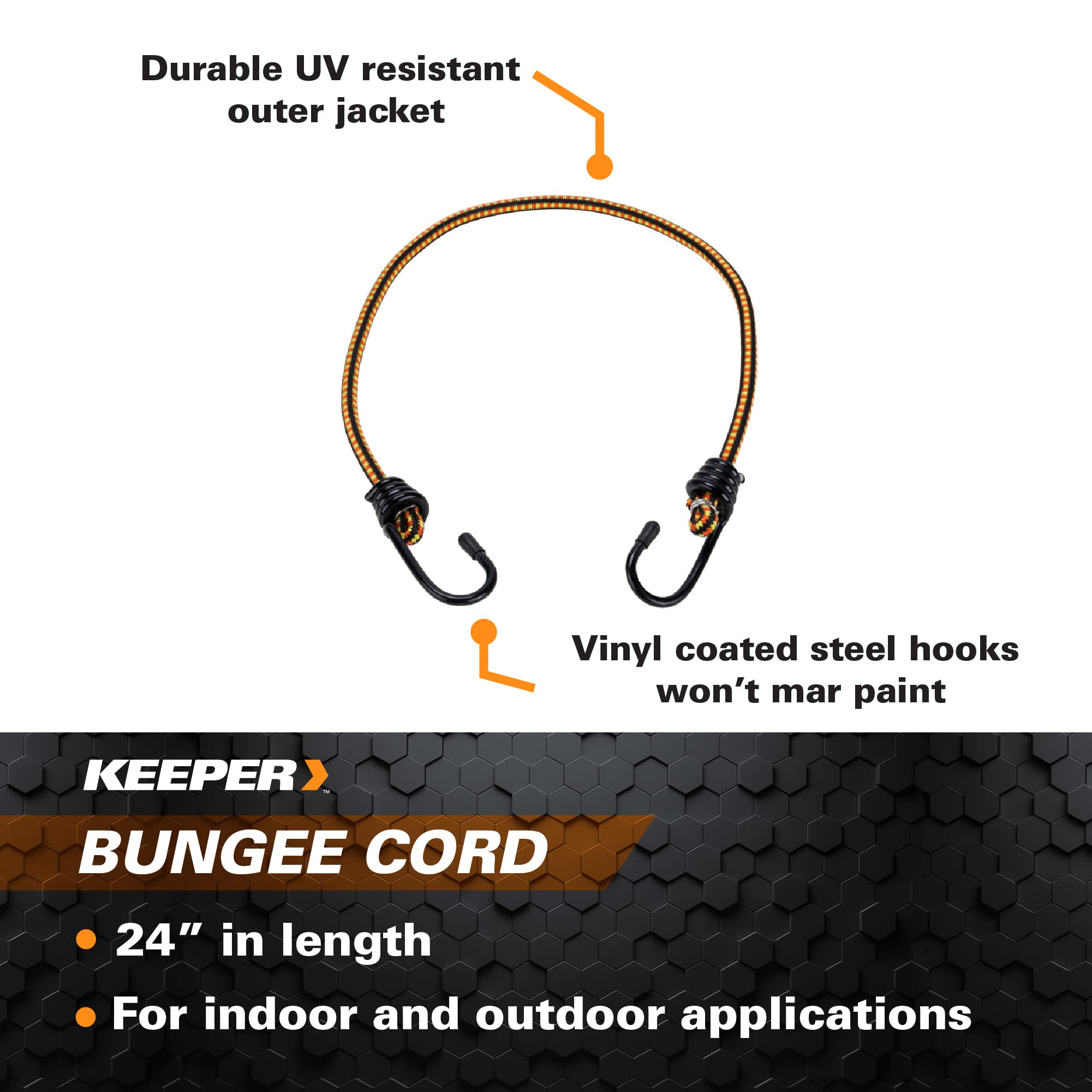 24” Bungee Cord - Keeper, 3 Pack - UV and Weather-Resistant