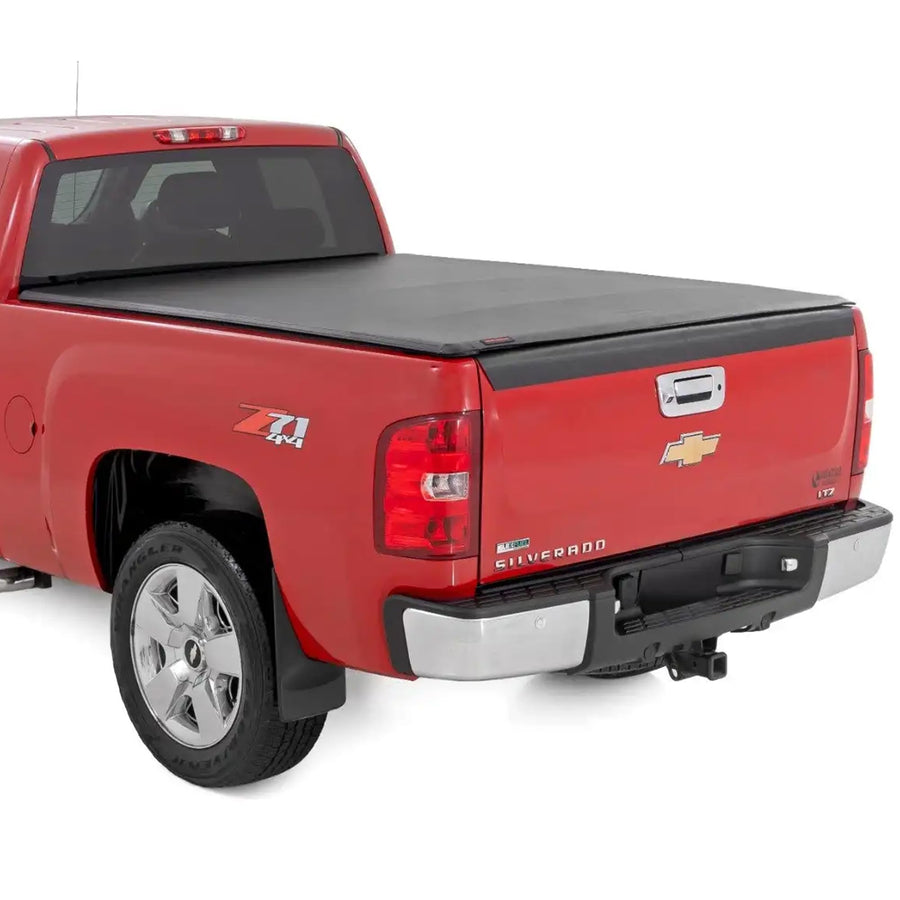 Soft Roll Up Rough Country Truck Bed Tonneau Cover for Chevy Silverado & GMC Sierra 1500/2500HD/3500HD (2007-2014) - Fits 6'7 (78.8-78.9") Bed