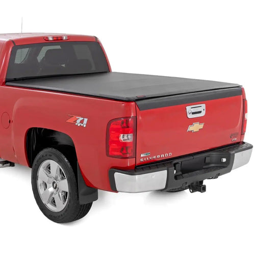 Soft Roll Up Rough Country Truck Bed Tonneau Cover for Chevy Silverado & GMC Sierra 1500/2500HD/3500HD (2007-2014) - Fits 6'7 (78.8-78.9") Bed
