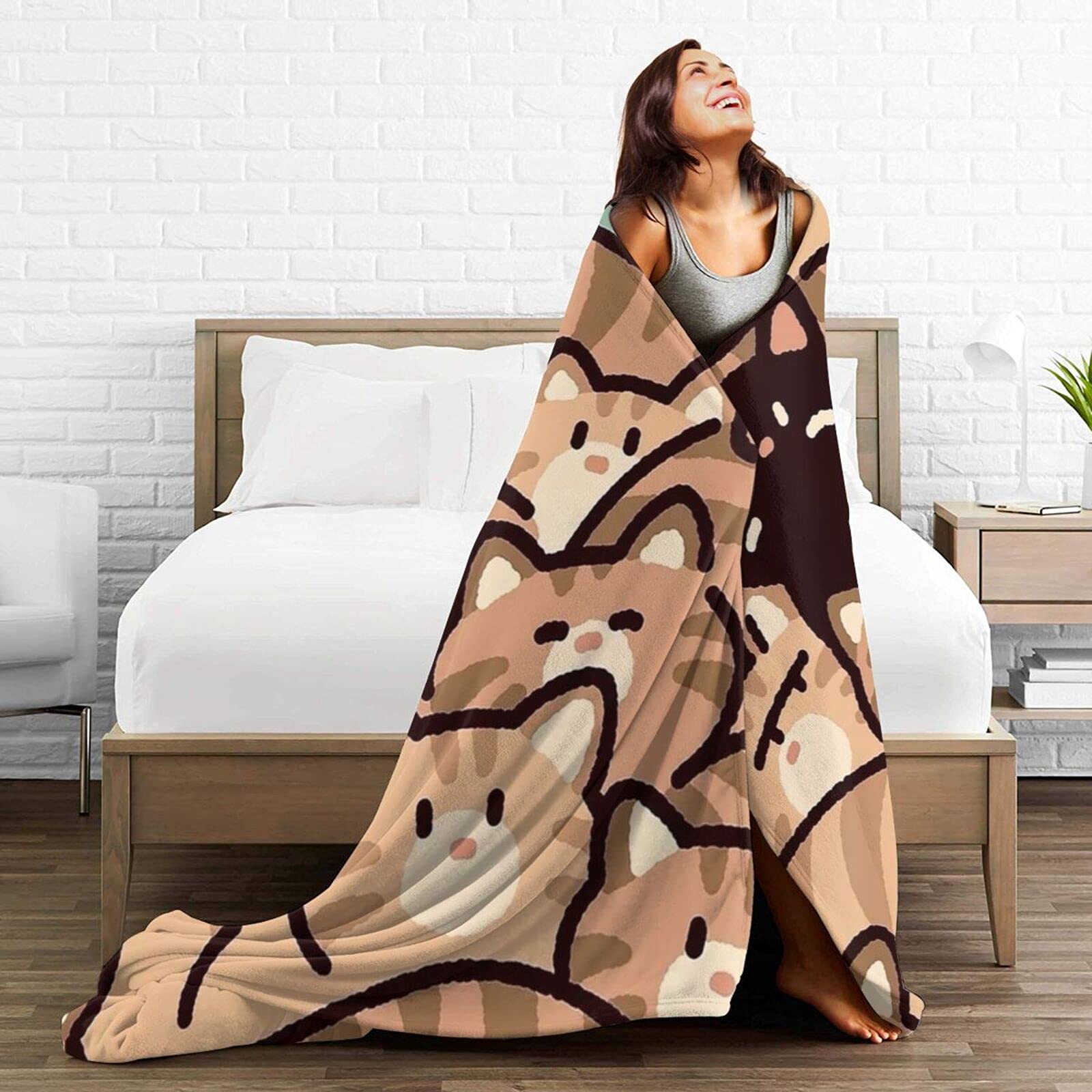 Cat Blanket Taizen Cartoon Simple Cute Air Conditioning Moisture Absorbing Microfiber Bed Flannel Sleeping Quilt Lightweight Warm Tapestry Washable Fluffy Lightweight