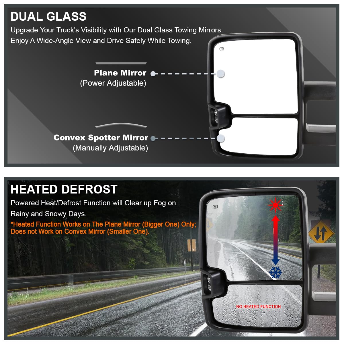 Spec-D Tuning Power Heated Black Towing Mirrors w/Temp Sensor w/Smoke LED Signal Compatible with 2014-2018 Chevy Silverado GMC Sierra 1500 2500HD 3500HD Left + Right Pair