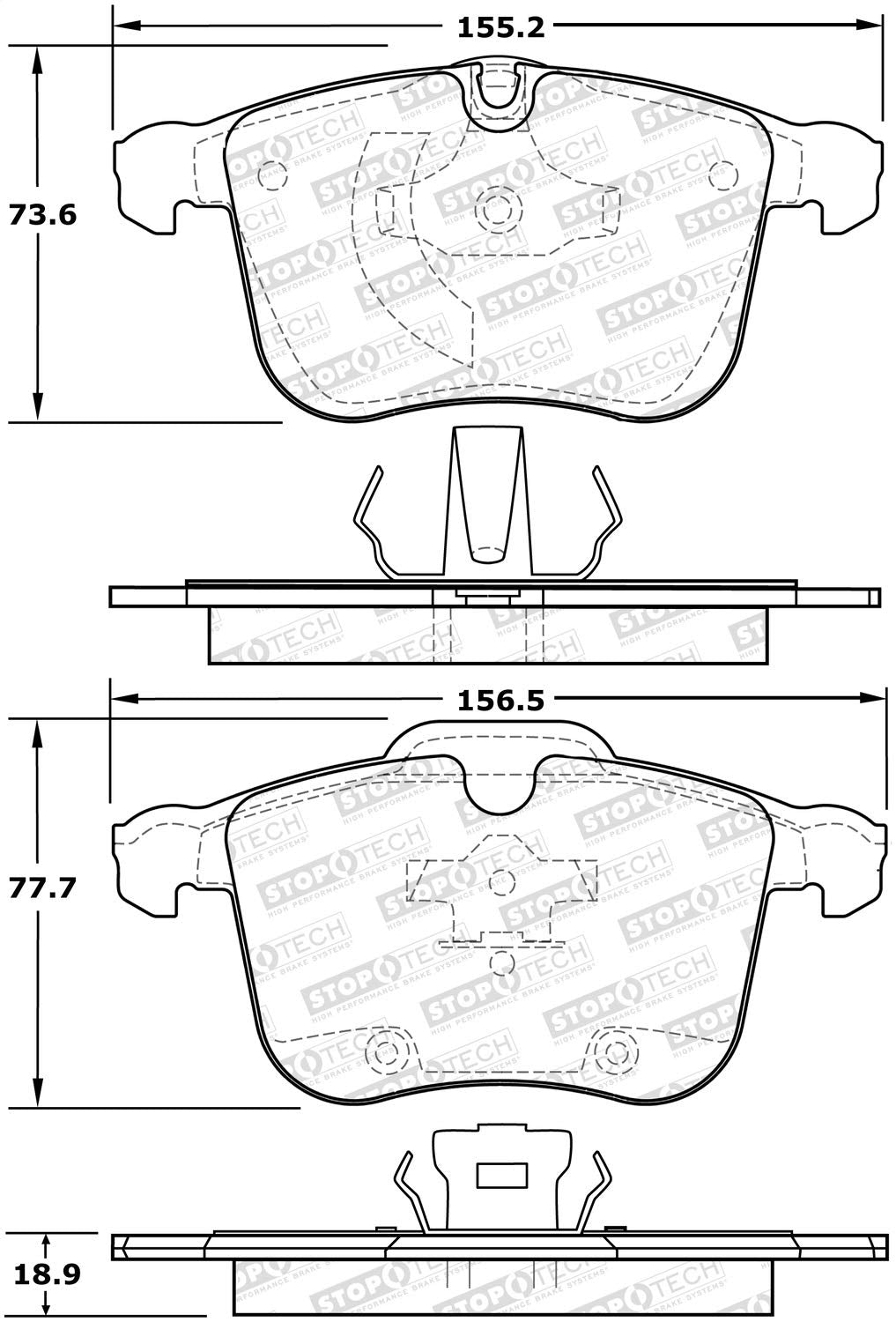 Front StopTech 308.12570 Brake Pads with Shims and Hardware Street