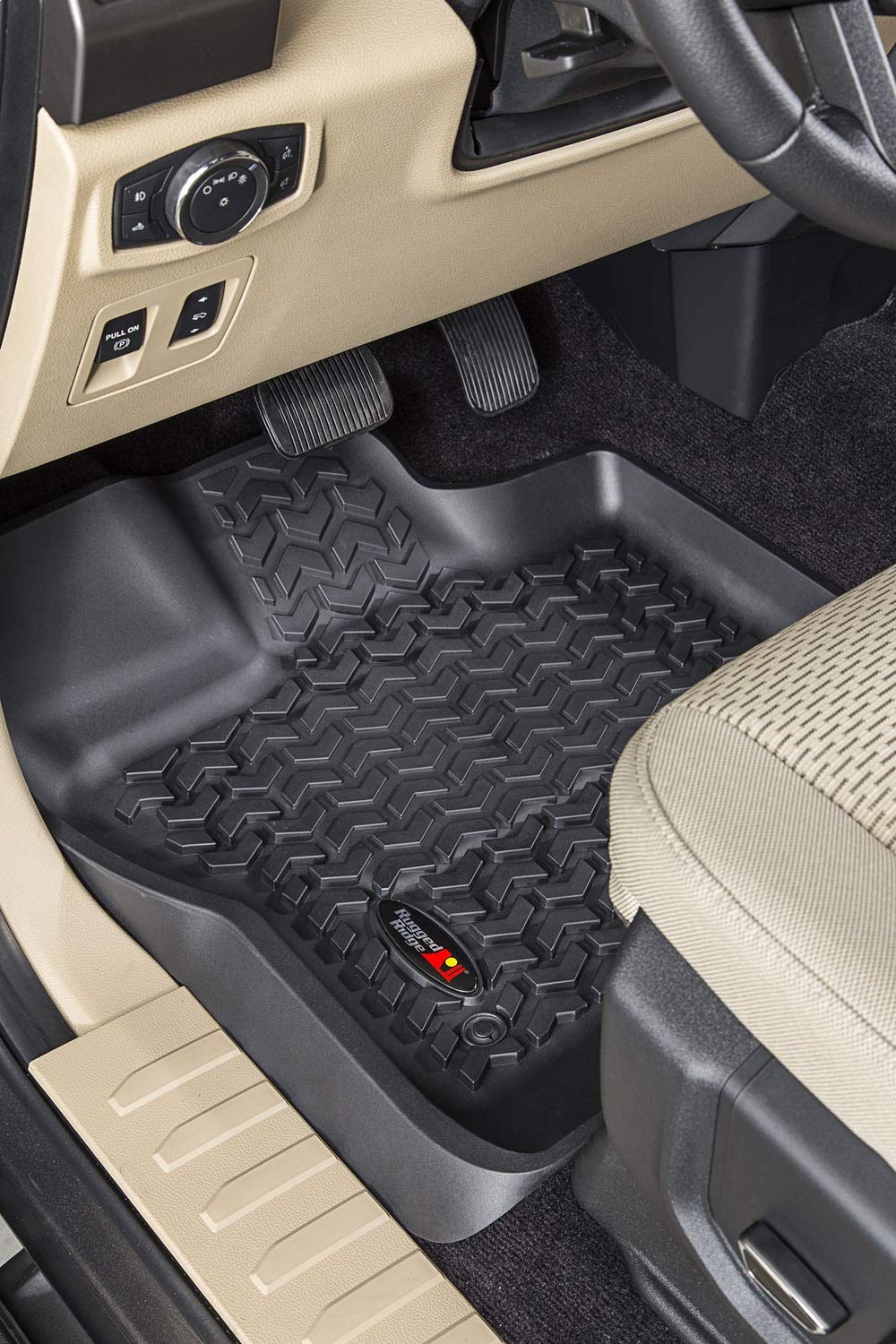Front Floor Liners Rugged Ridge for Ford F-150 | Pair, All-Terrain, Black | 82902.33 | Fits 2015-2020 Ford F-150/Raptor Extended Cab/SuperCrew Cab