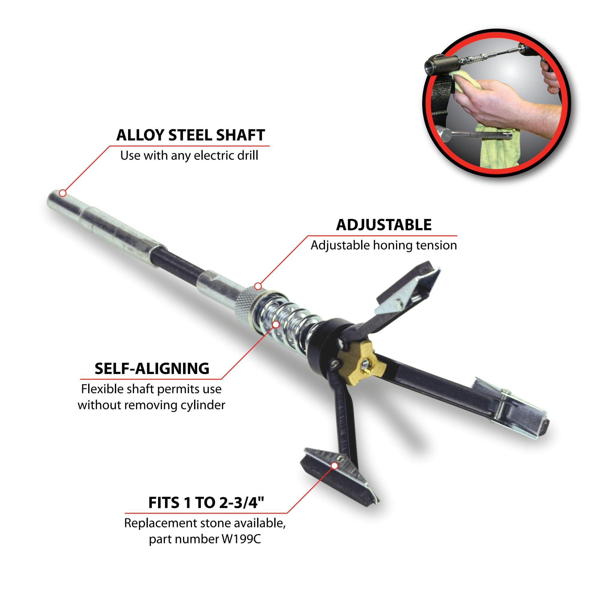 Brake Cylinder Hone Performance Tool W193C 3/4-Inch to 2 3/4-Inch, Black/Silver